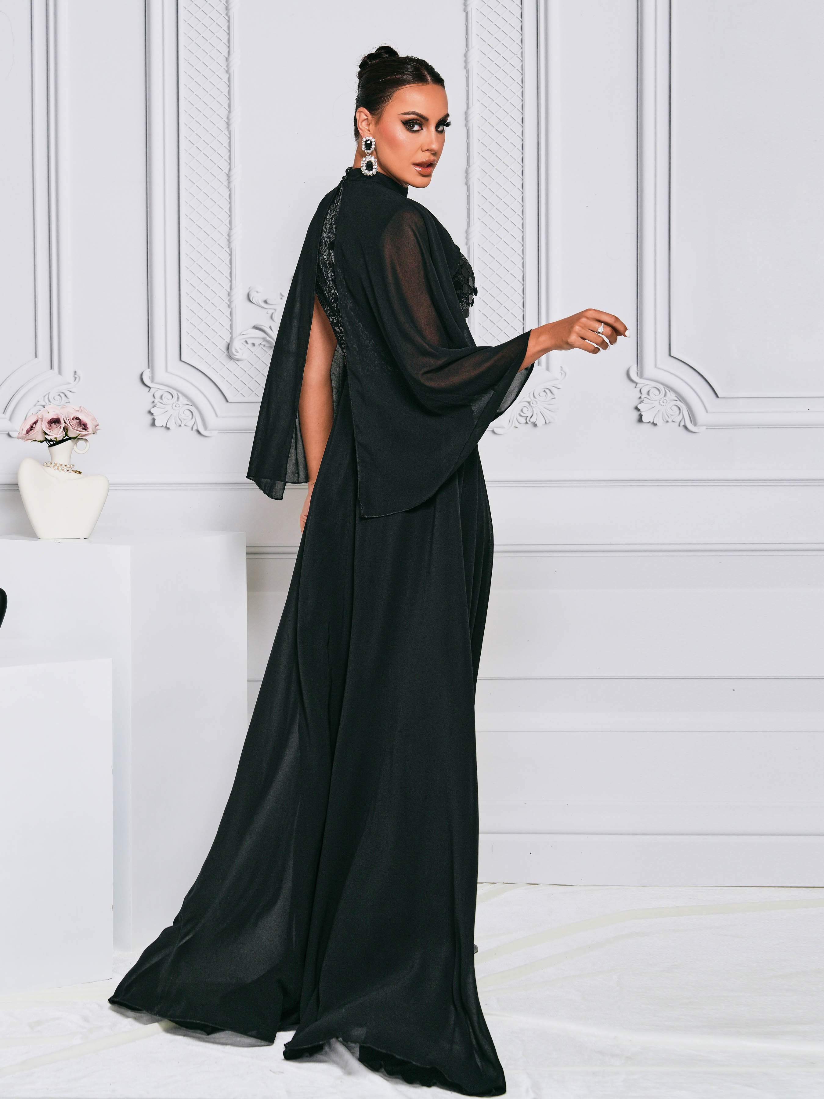 Cape Sleeve Tulle Maxi Dress RH31025