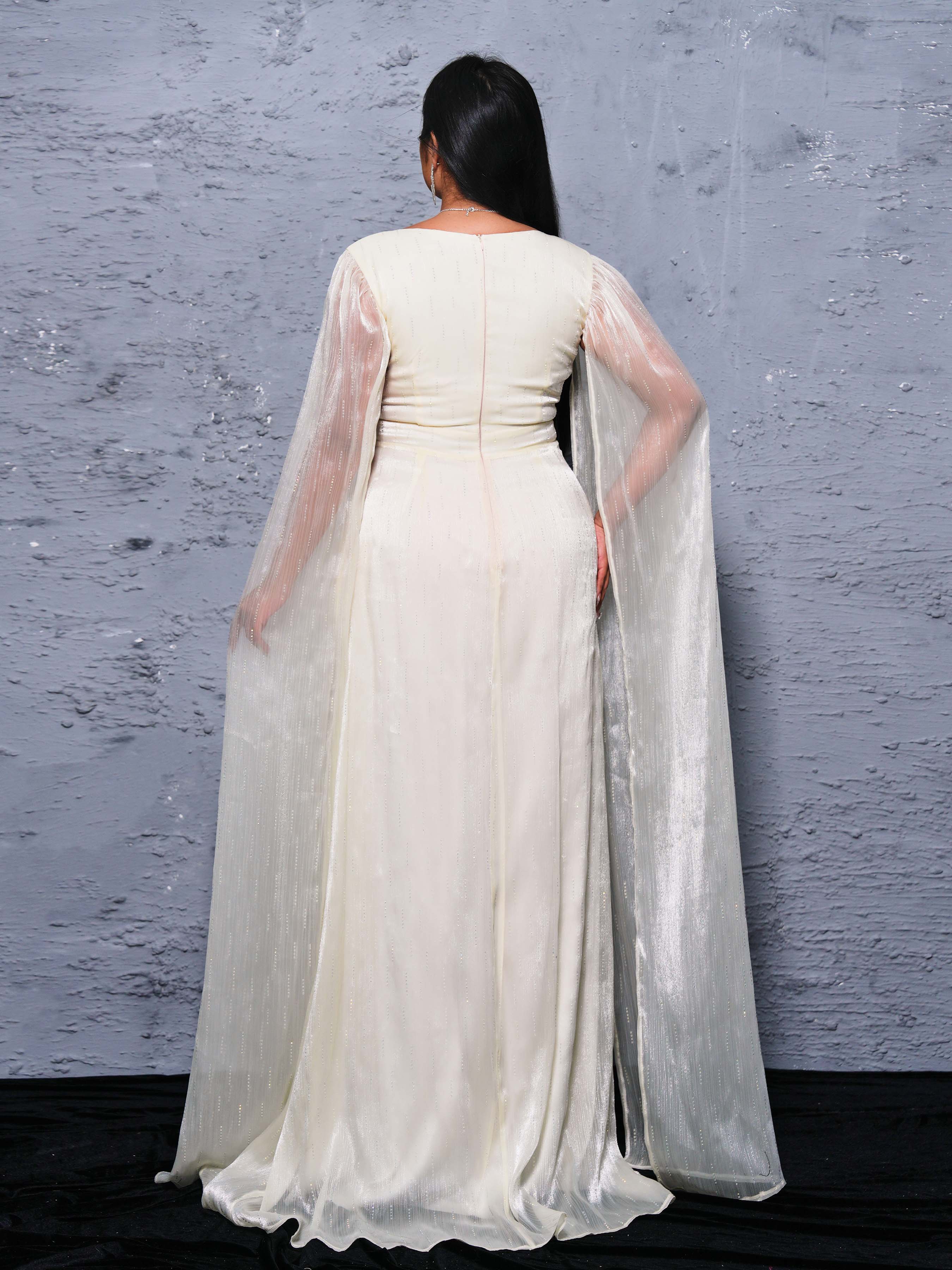 Plus Cape Sleeve A-line Organza Dress PRX70116