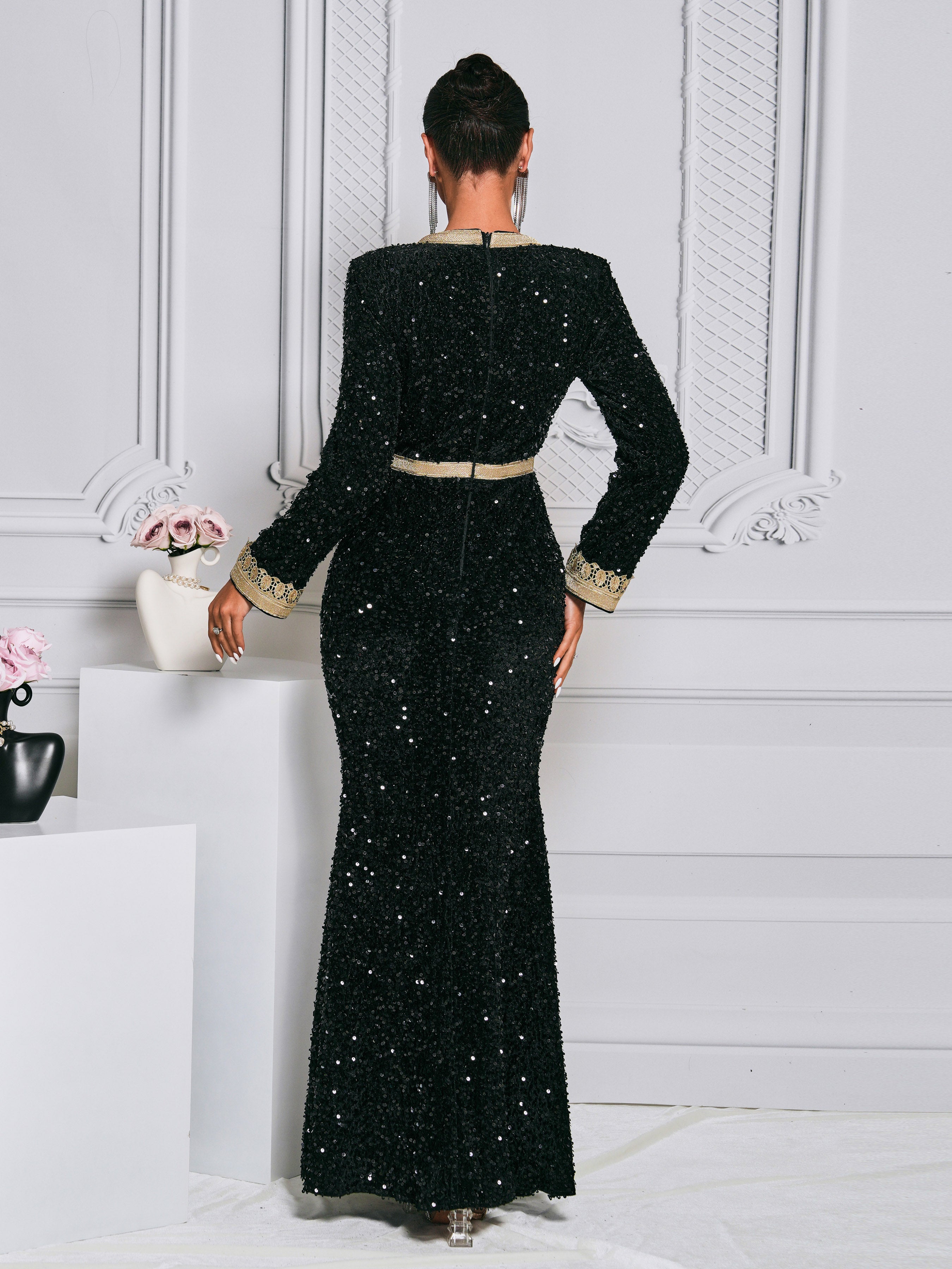 Long Sleeve Sequin Maxi Dress MES00348