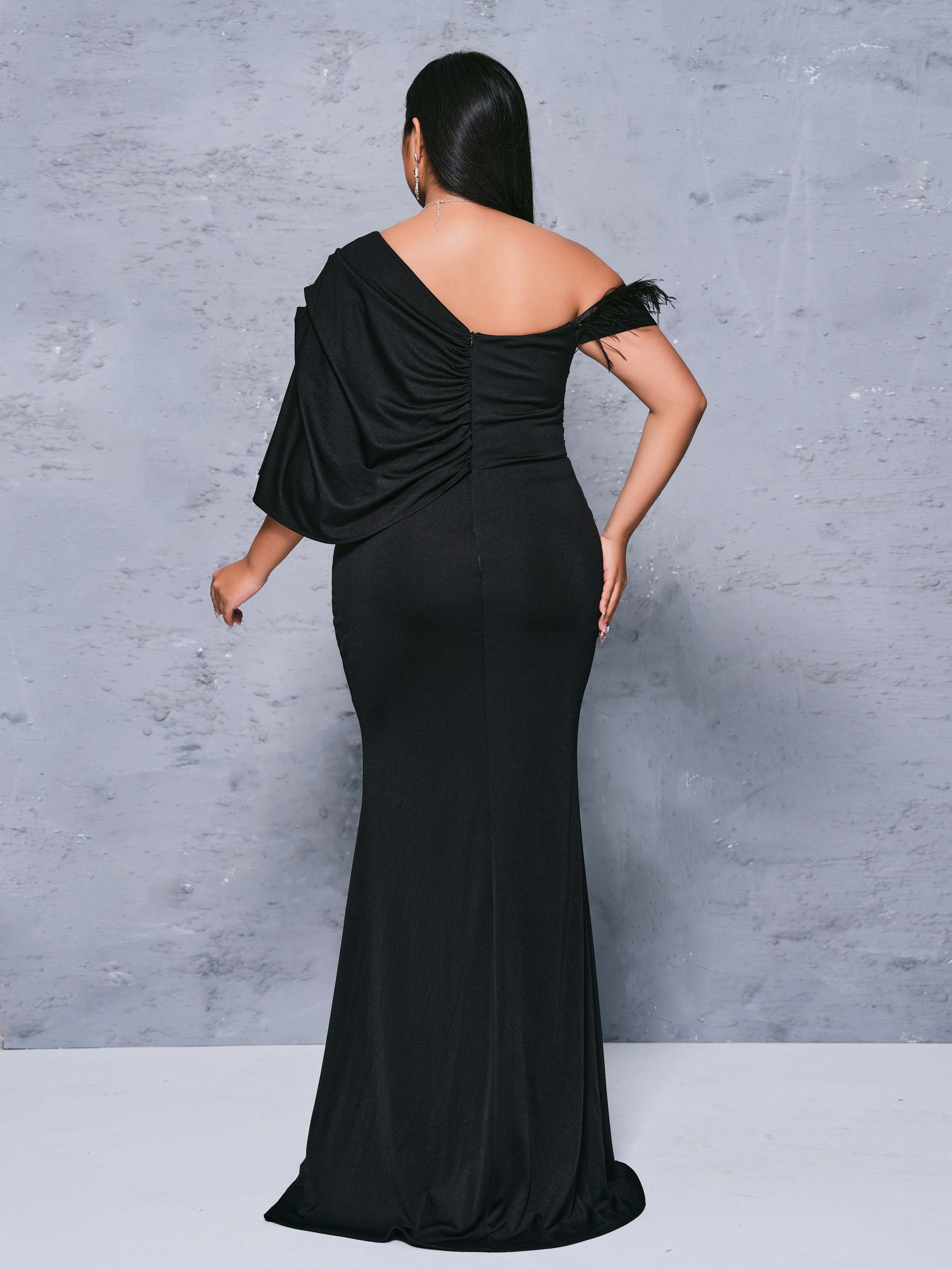 Plus Cutout Feather Ribbon Mermaid Dress PRM20817