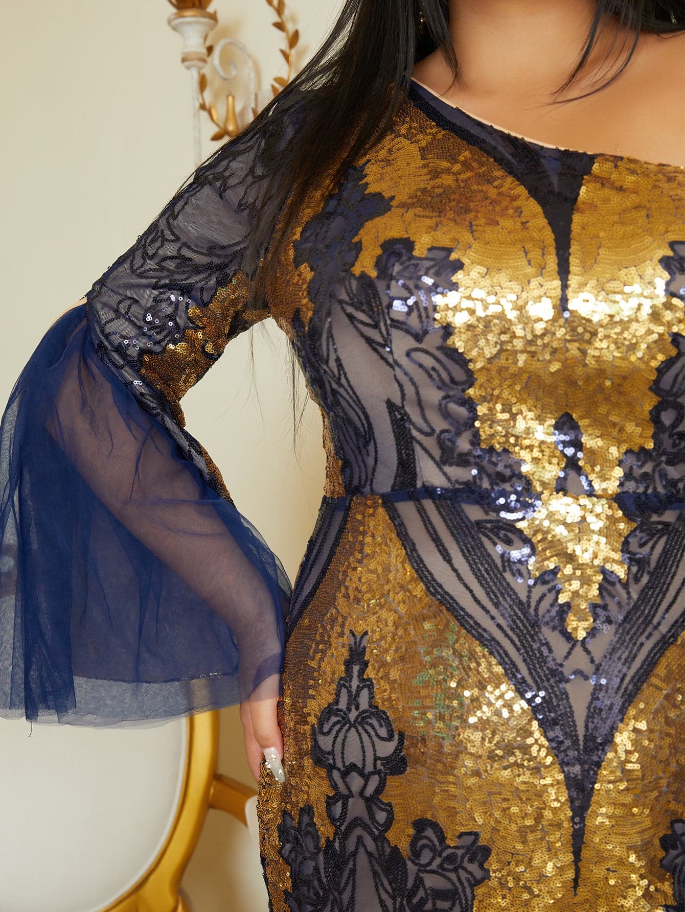 Plus Size Formal One Shoulder Sequin Blue Prom Dress PXJ1591