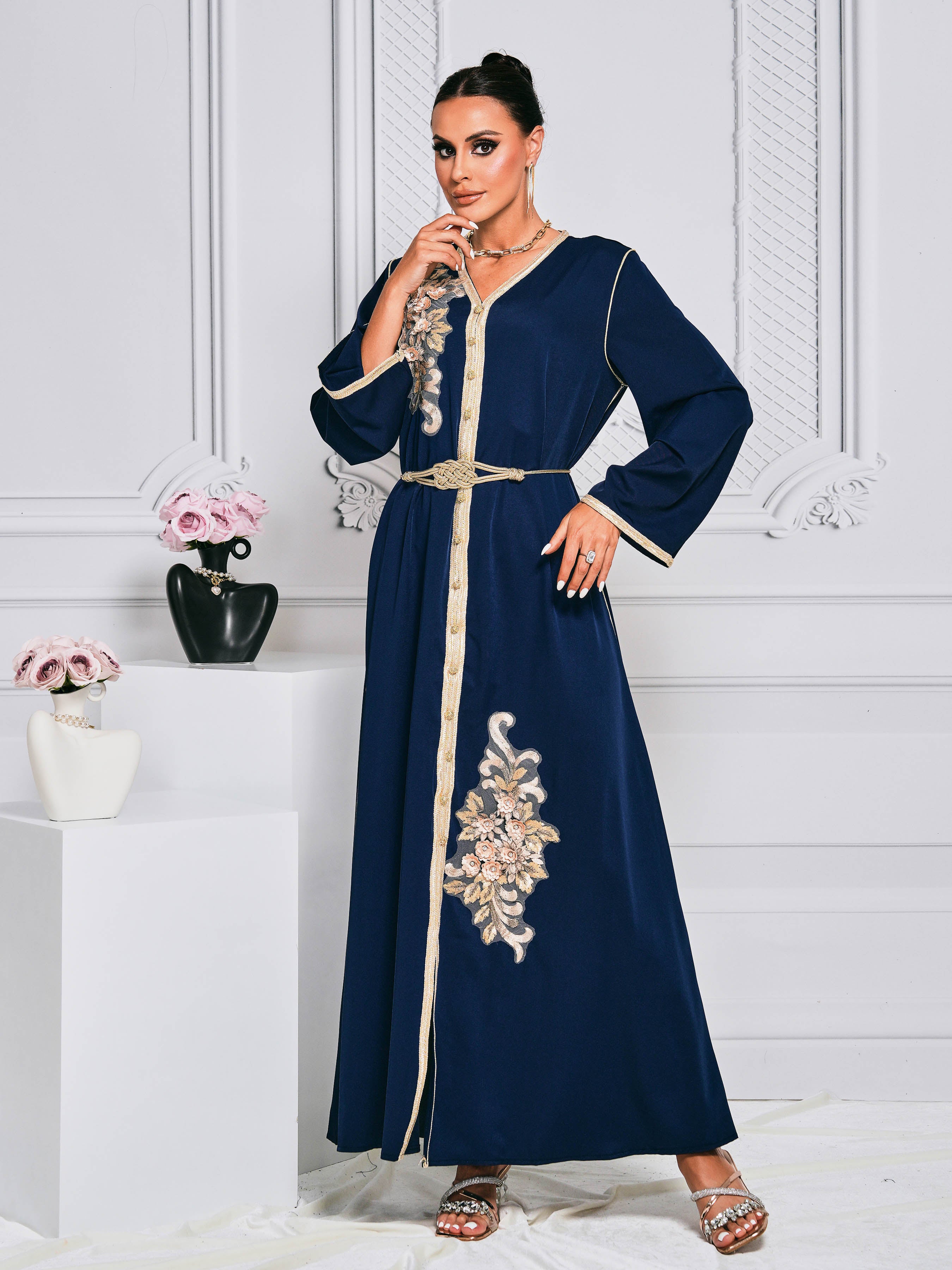 Floral Embroidered A-line Muslim Dress ME00222