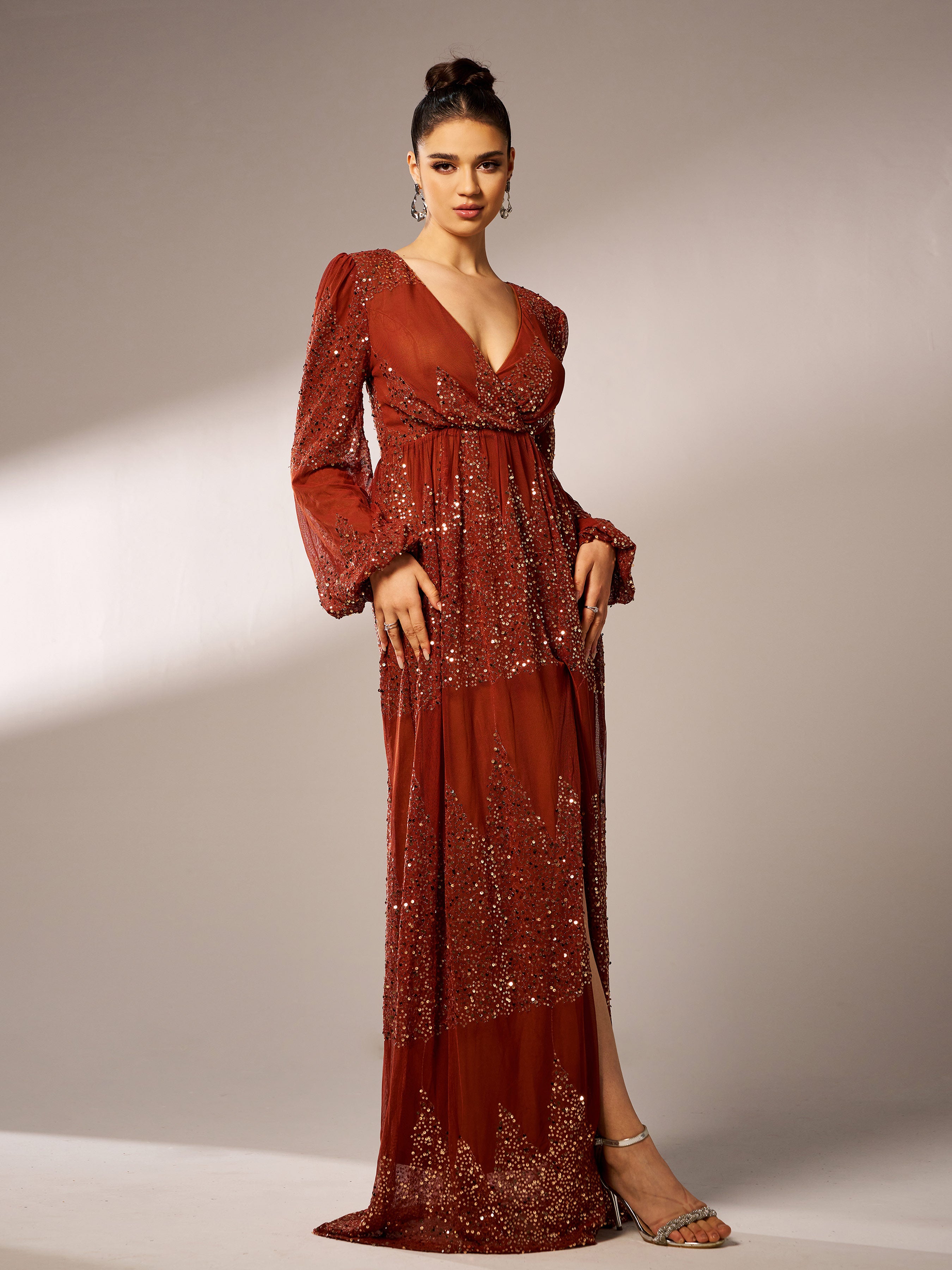 Sexy V-neck Slit Sequin Prom Dress GM00627