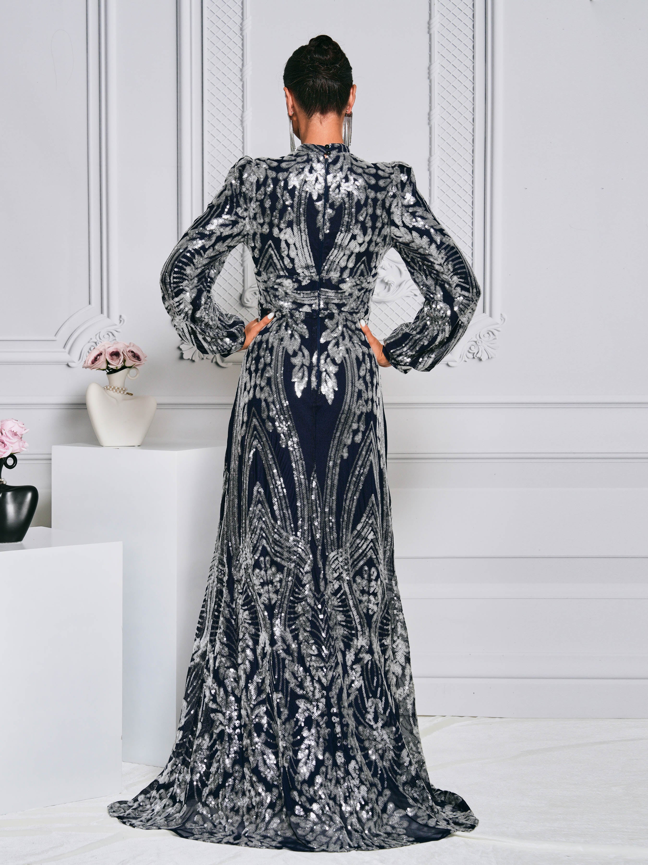 Long Sleeve Sequin Traditional Dress RJ0068