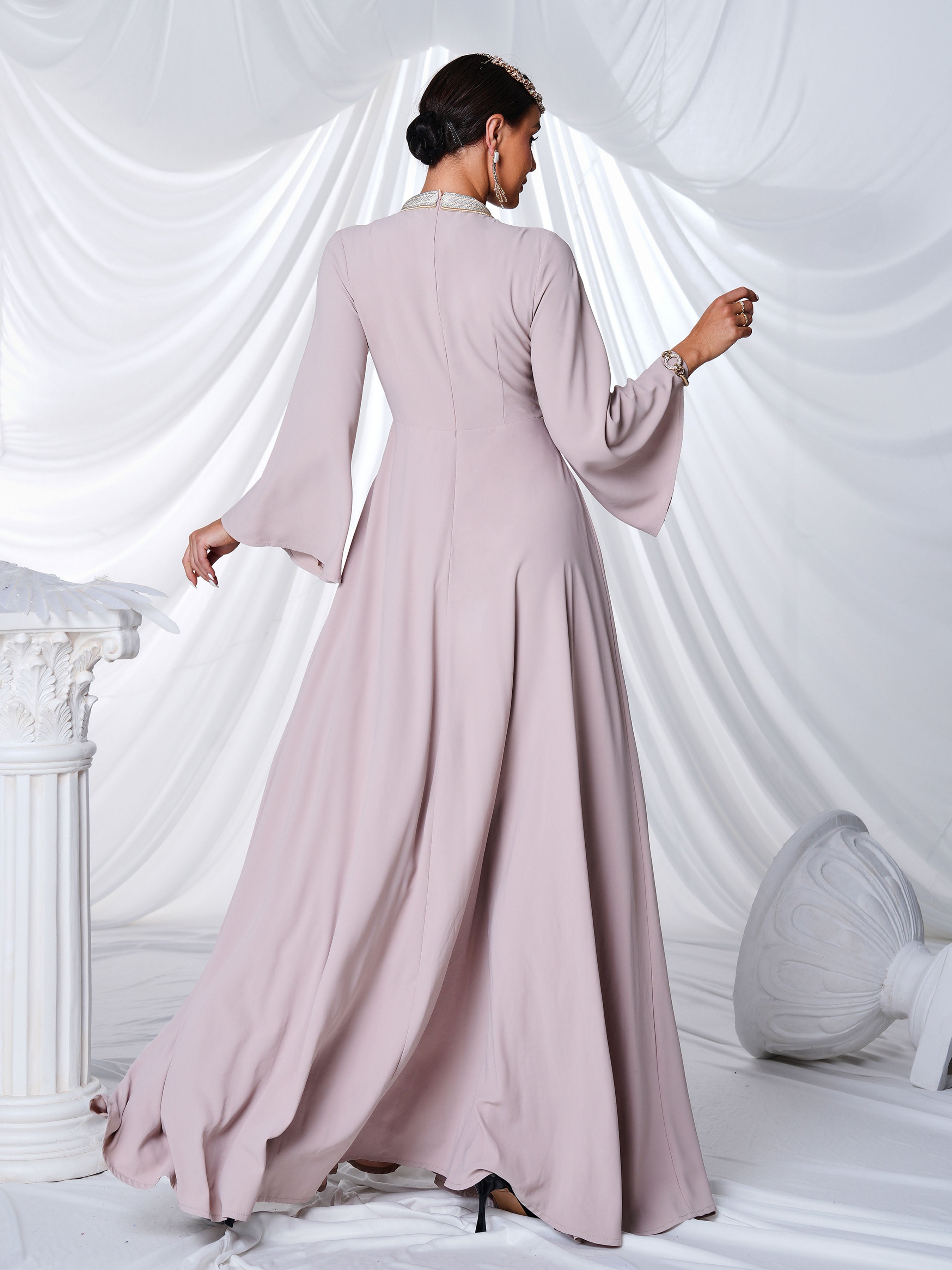 V-neck Flower Embroidery A-line Maxi Dress MES00424