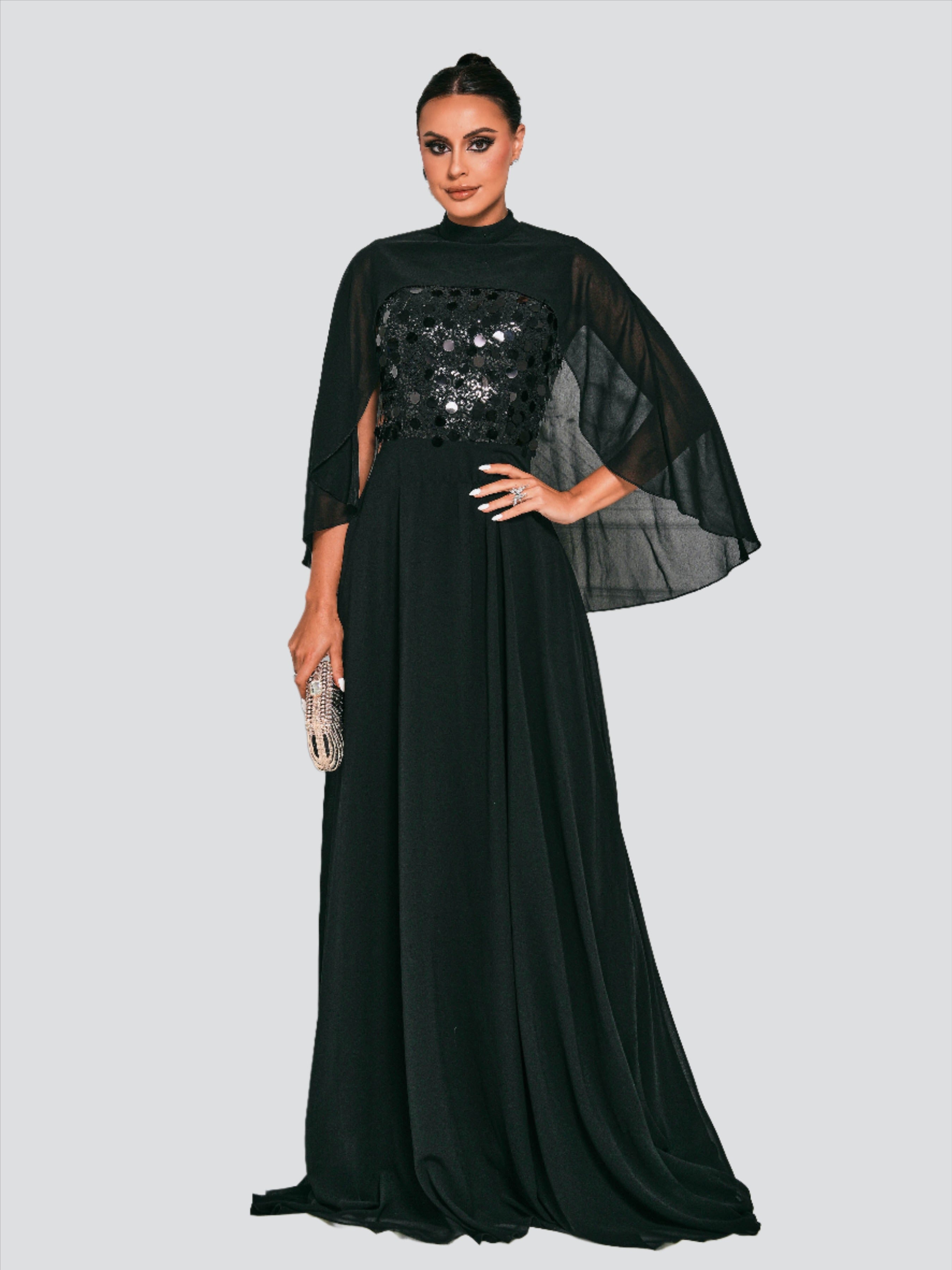 Cape Sleeve Tulle Maxi Dress RH31025