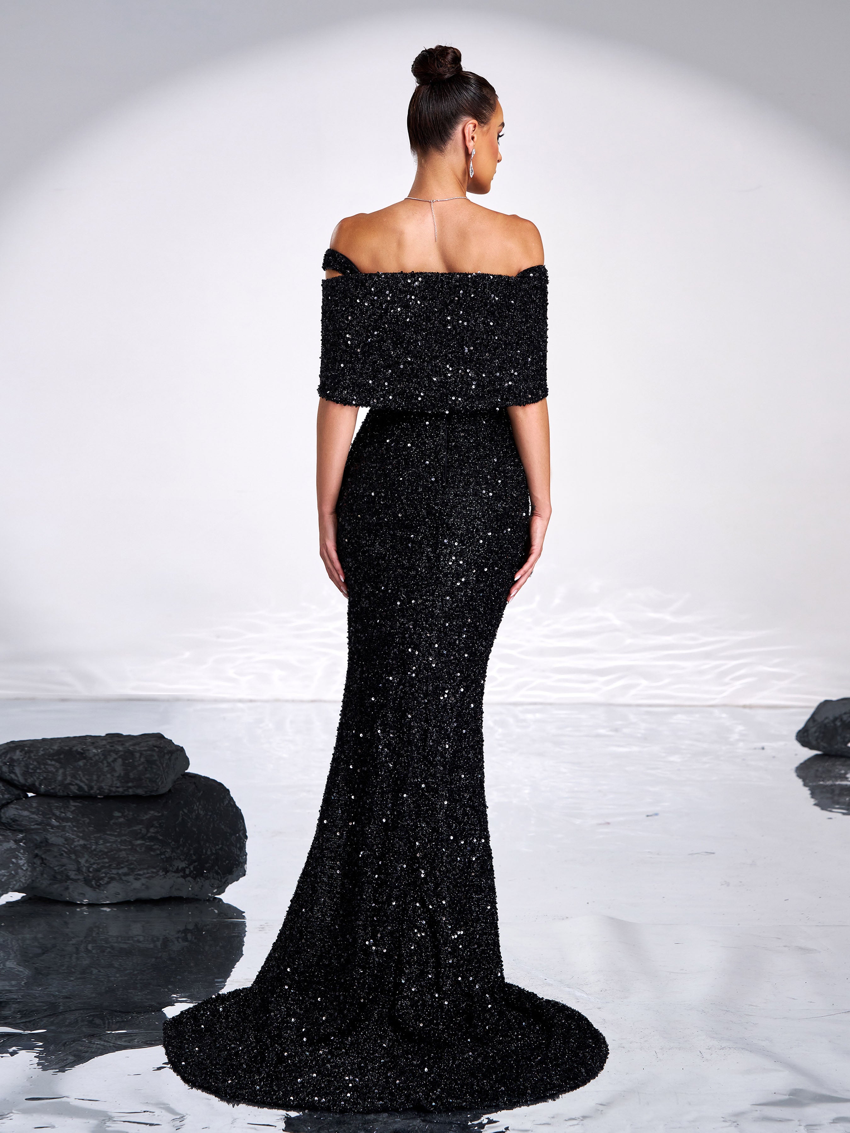 Sexy V-Neck Off Shoulder Sequin Formal Mermaid Dress RJ11992