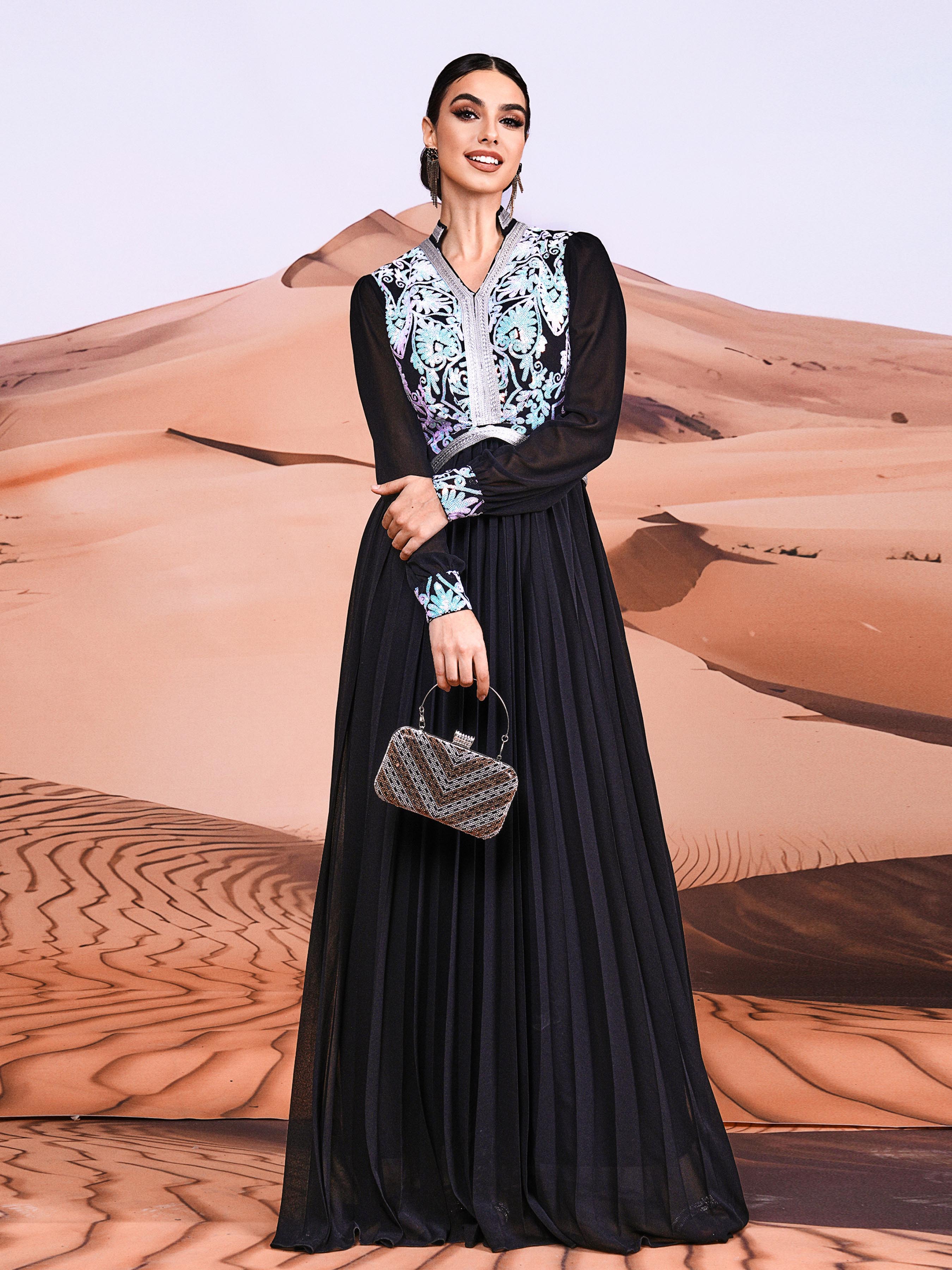 Long Sleeve A-line Pleated Tulle Dress MES00388