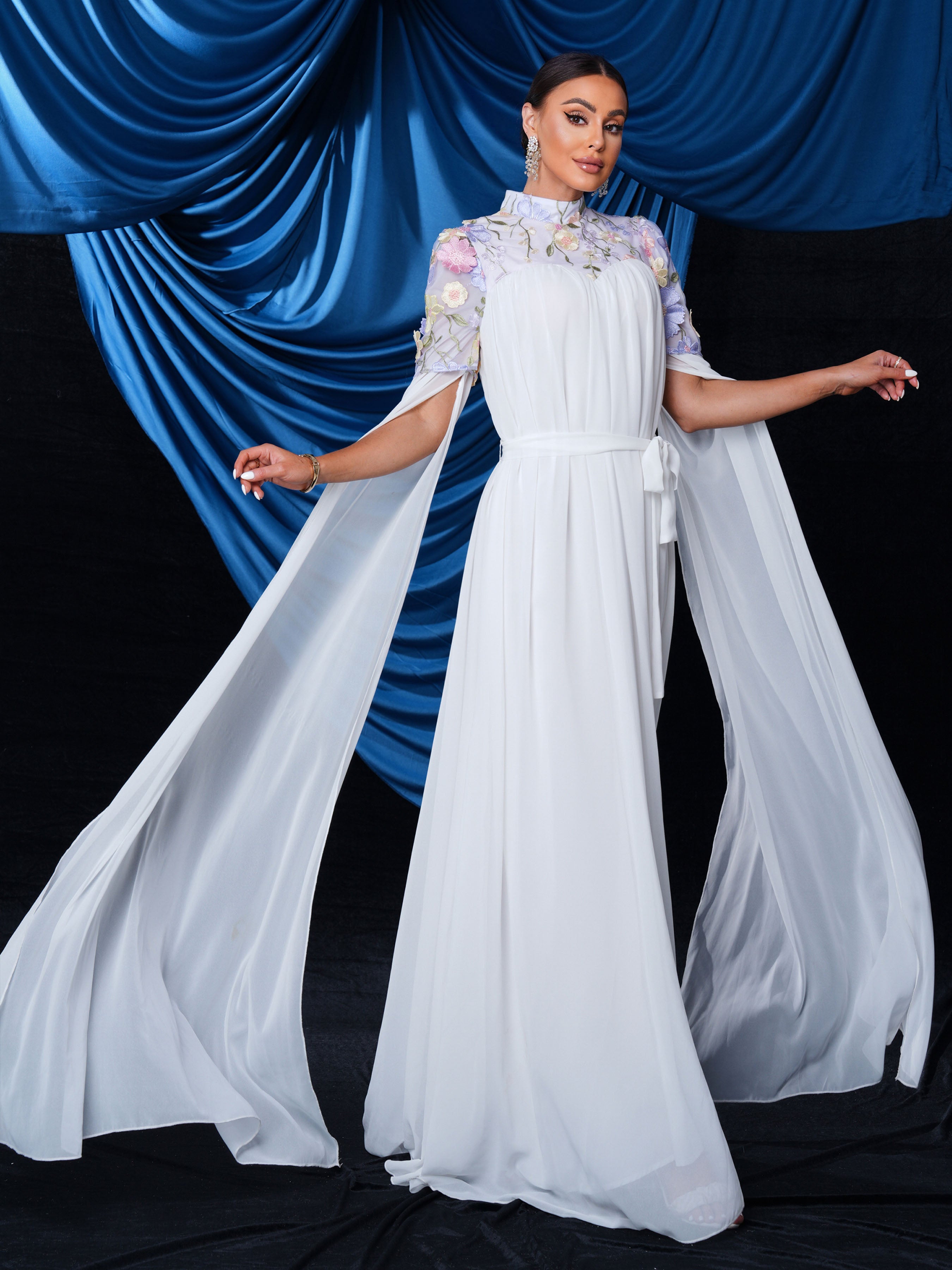 Floral Embroidery Tulle Bridesmaid Dress MES00447