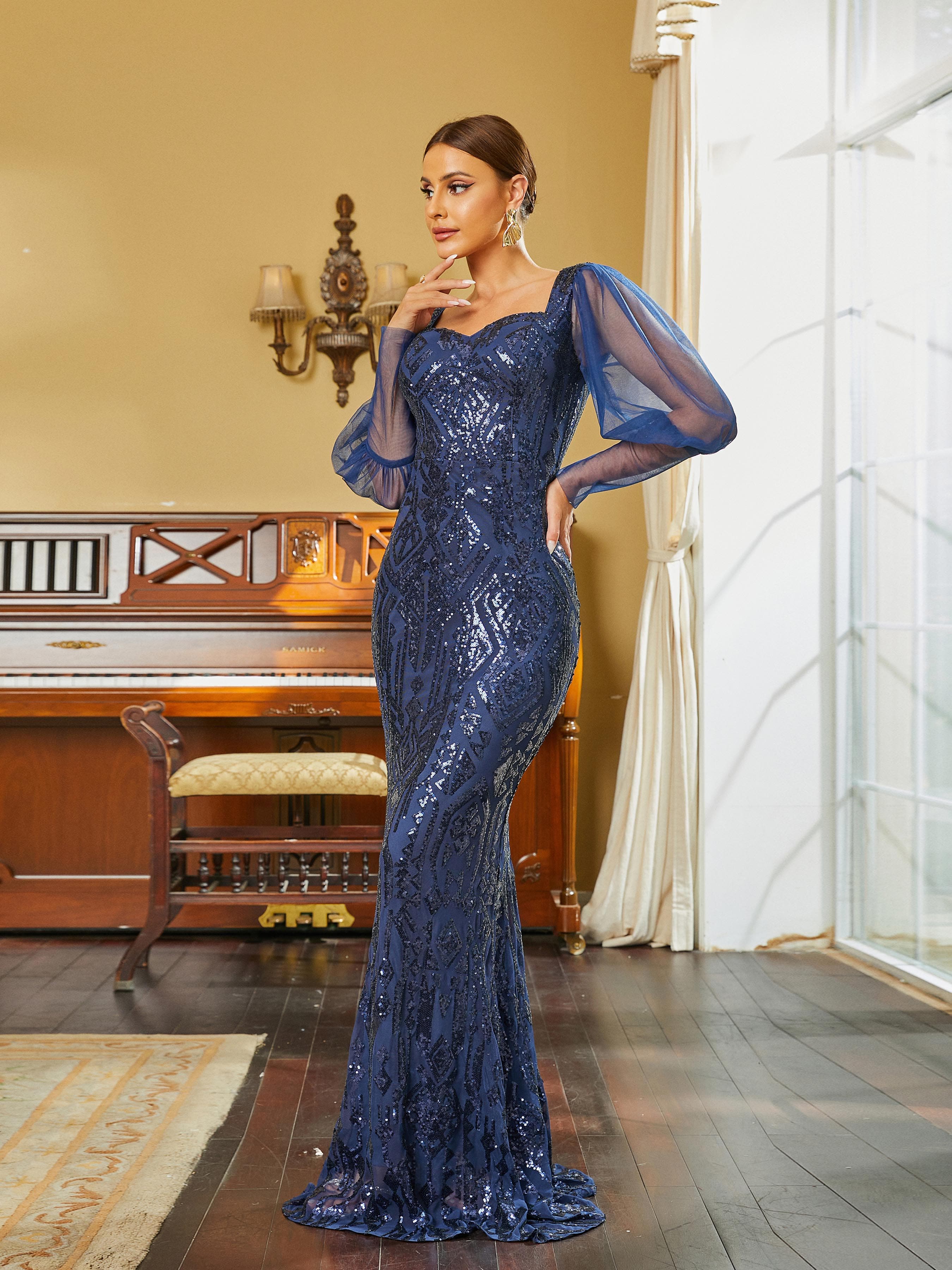 Mermaid Panel Sequin Evening Dress RH30634