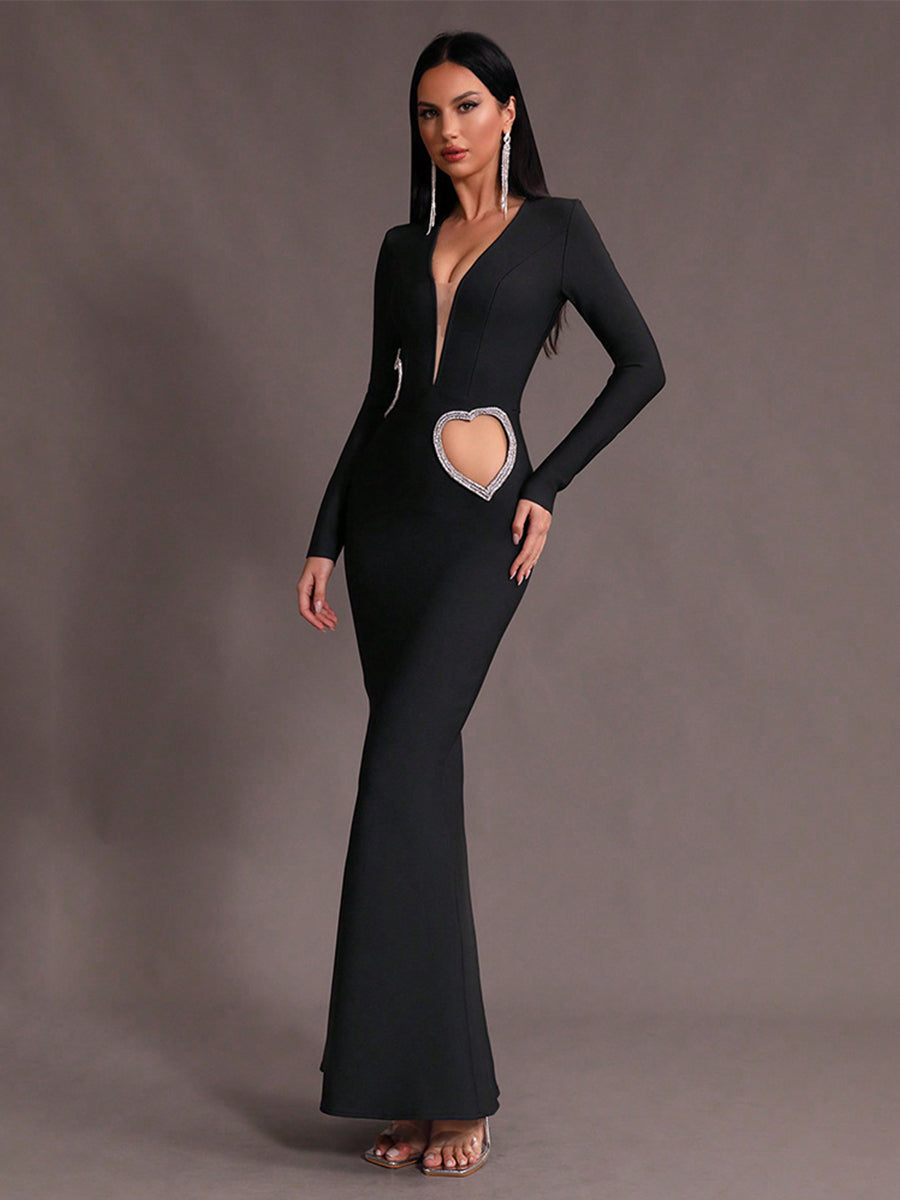 Black Long Sleeve Cutout Prom dress MCW0927