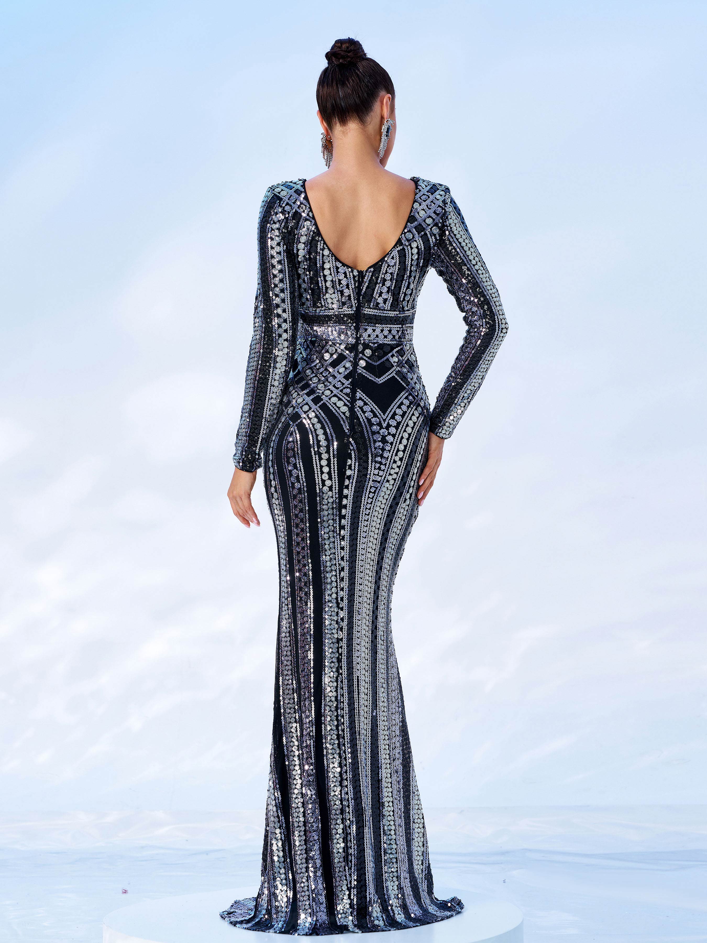 Backless Crew Neck Rosegold Sequin Dress RJ10456