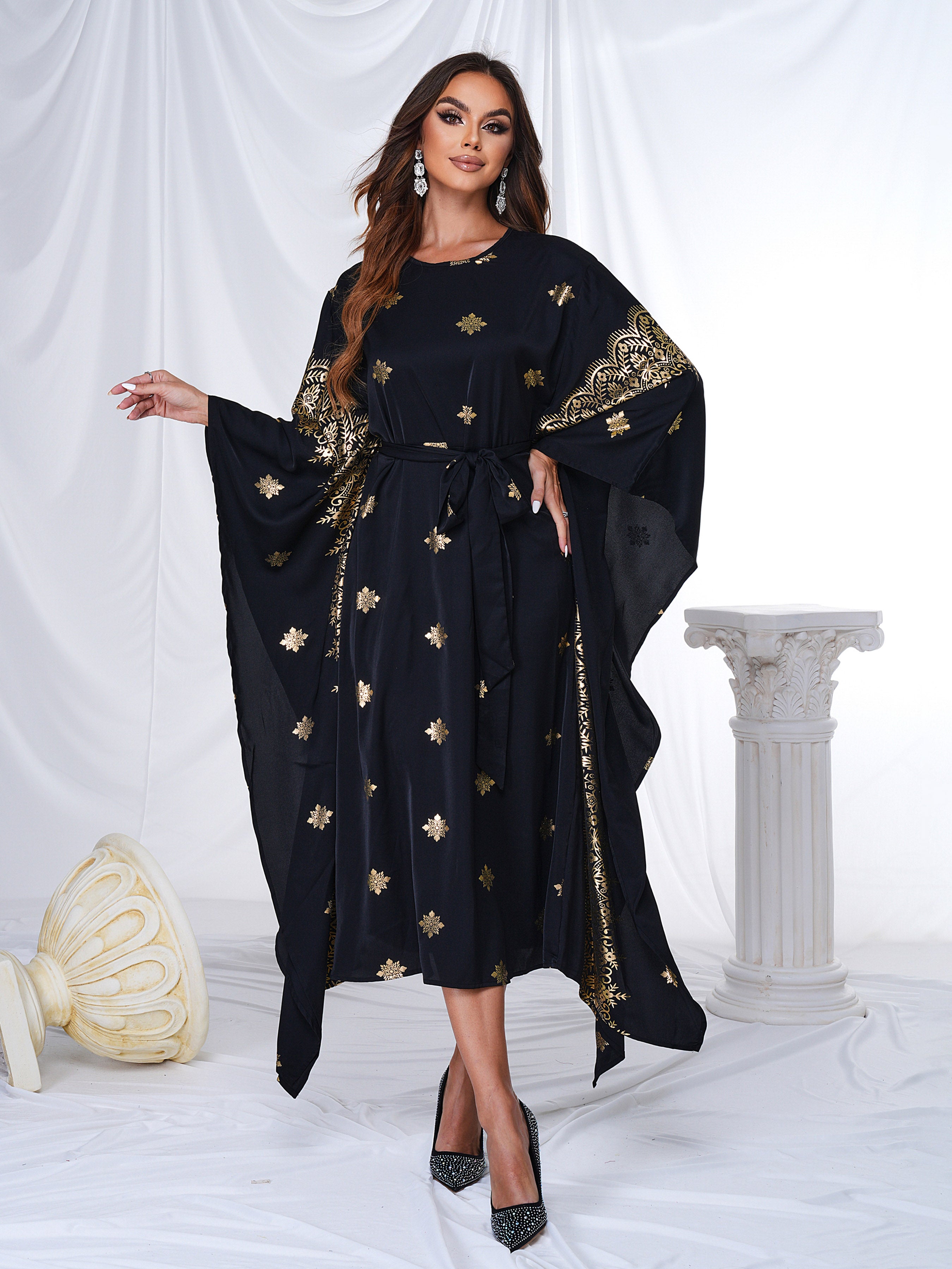 Asymmetric Gilded Bat Sleeve Dress ME00053