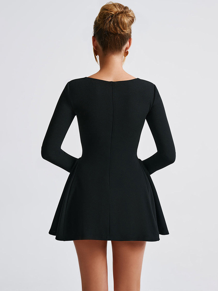 Square Neck Long Sleeve A-line Party Dress MCW1188