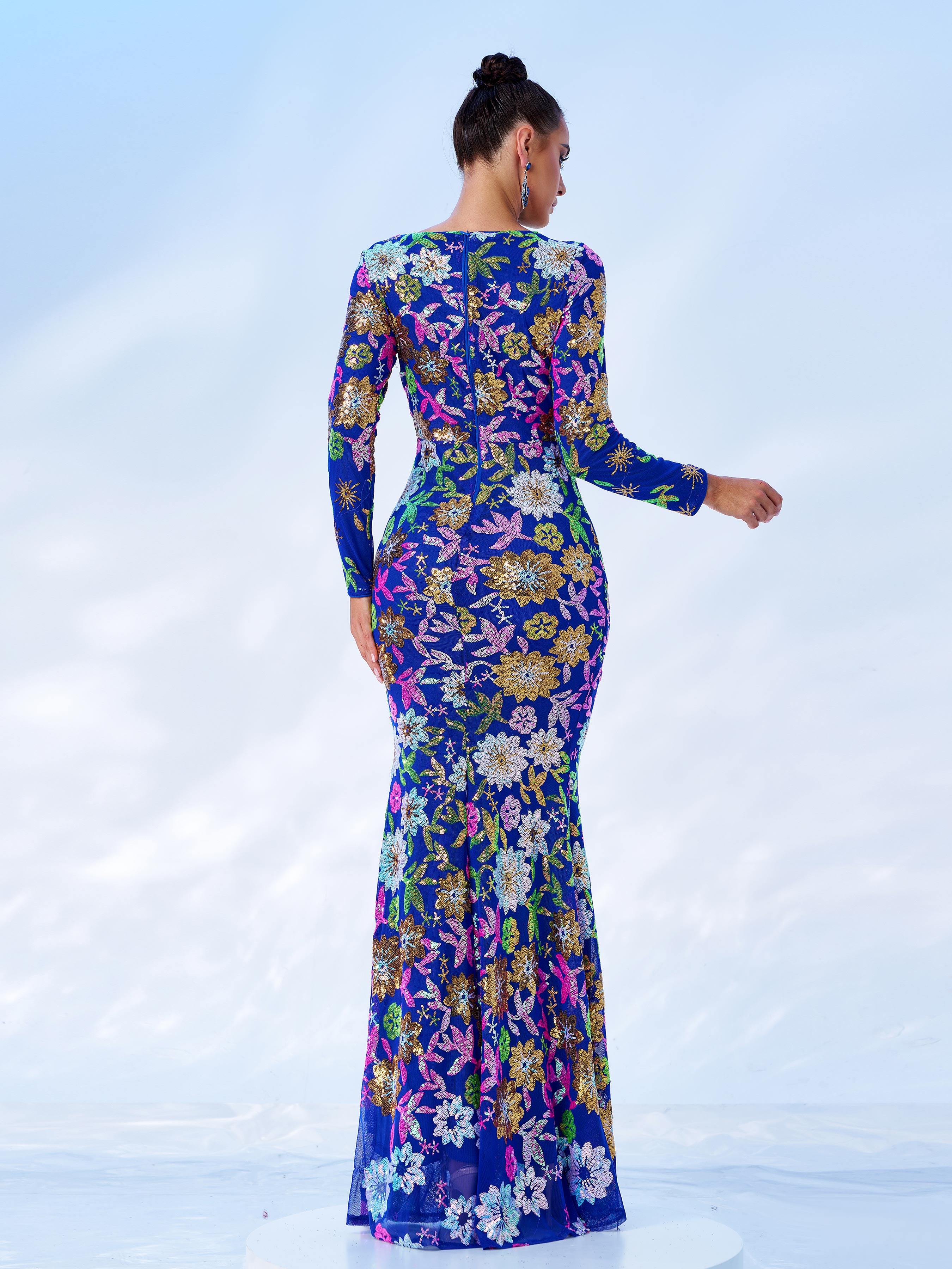 Crew Neck Floral Sequin Dress RJ10987