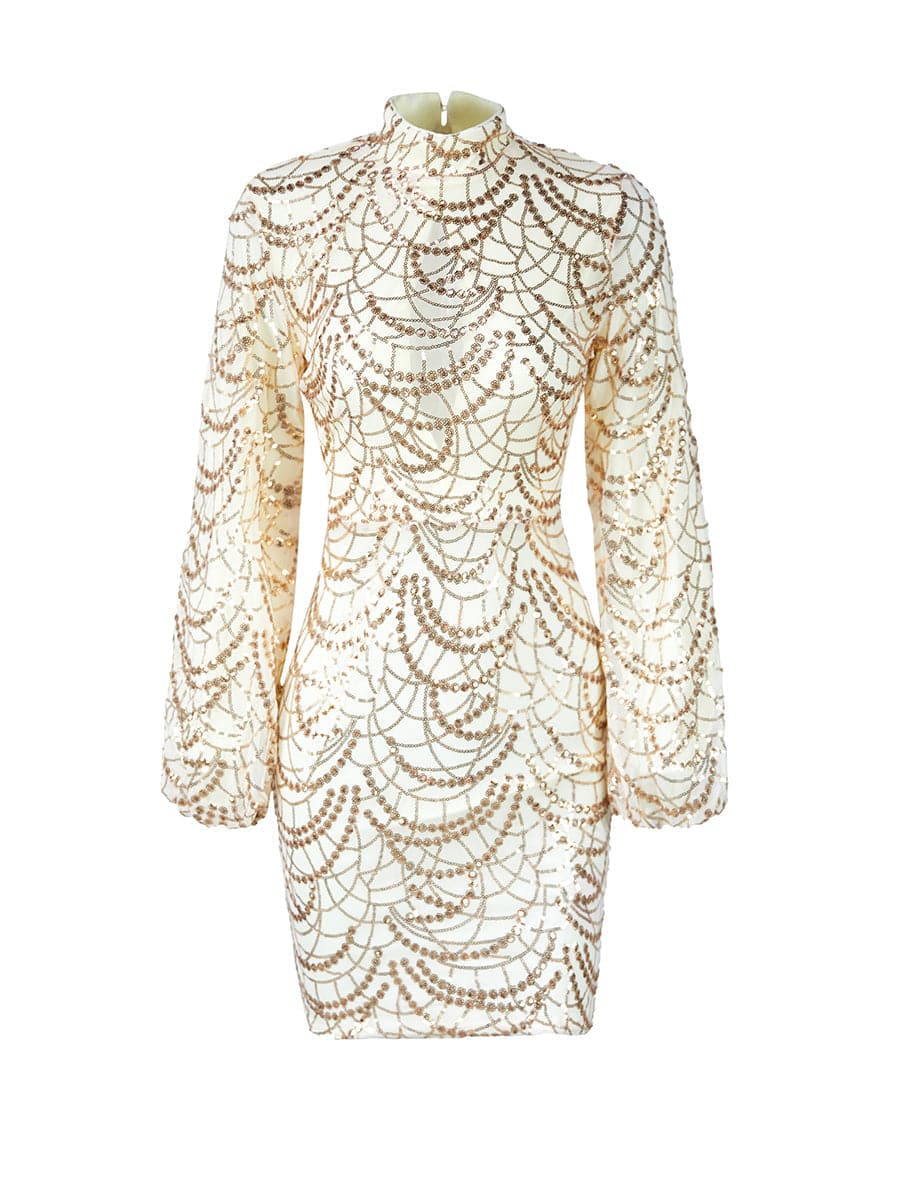 Mock Neck Sequin Bodycon Dress M01067