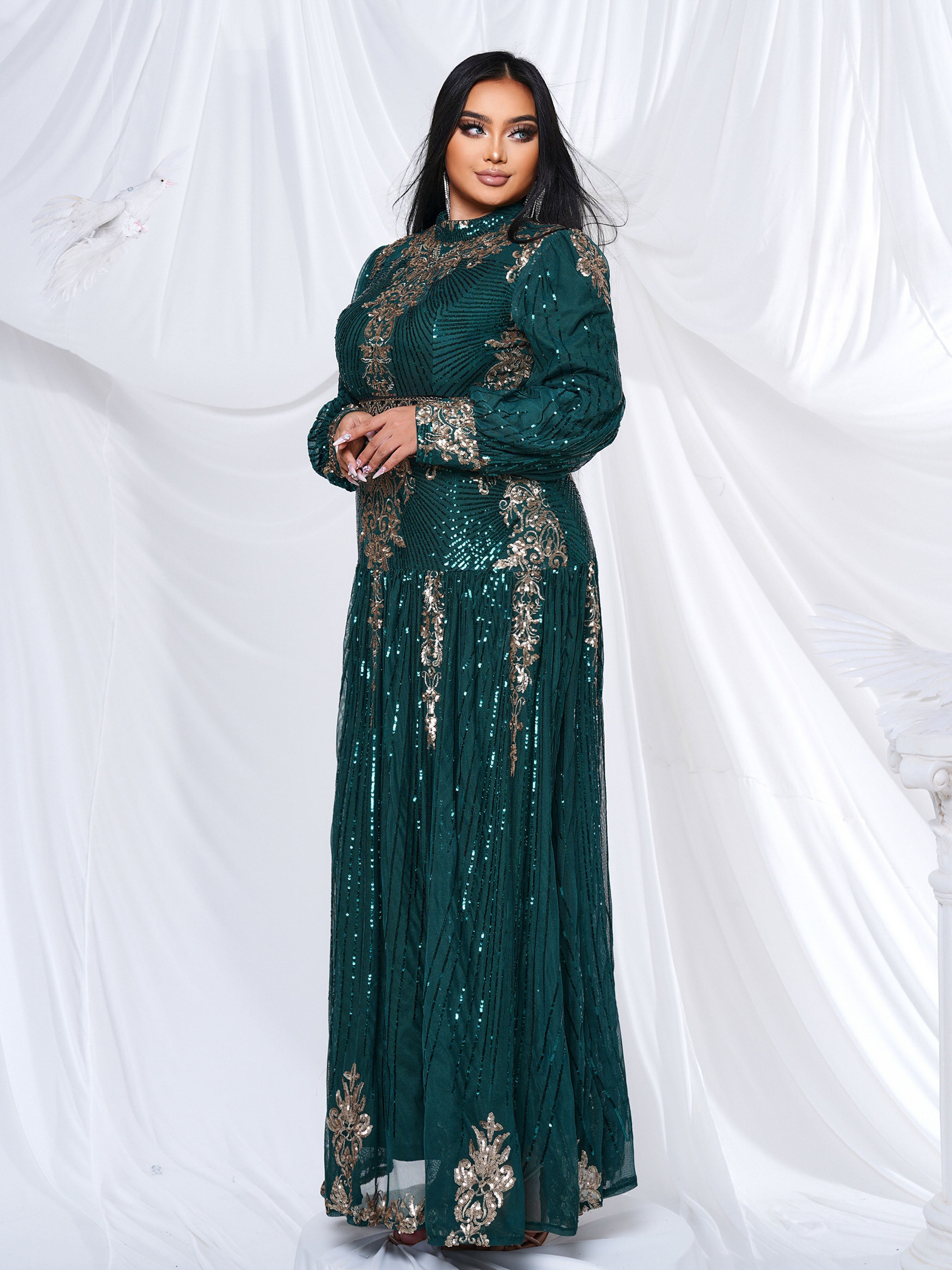 Lantern Sleeve Sequin Maxi Dress MES00341