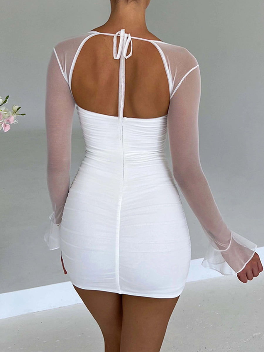 Mesh Sleeve Mini Ruched Party Dress MCW1189