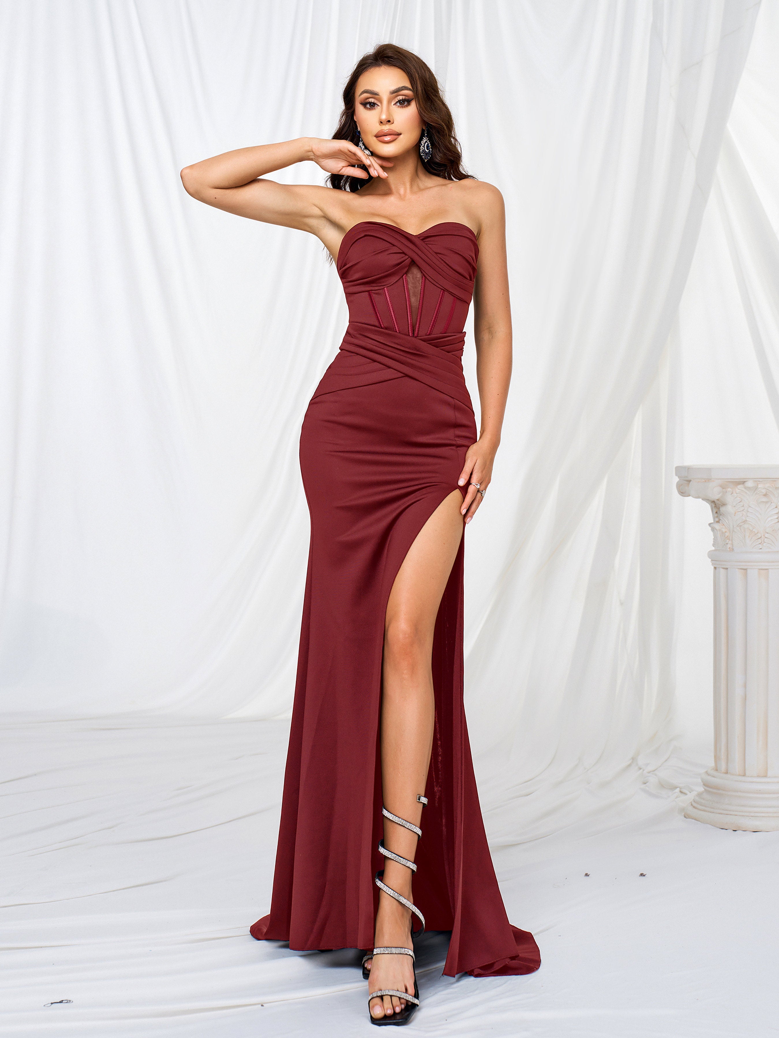 Corset Strapless Split Plain Maxi Dress GM90016