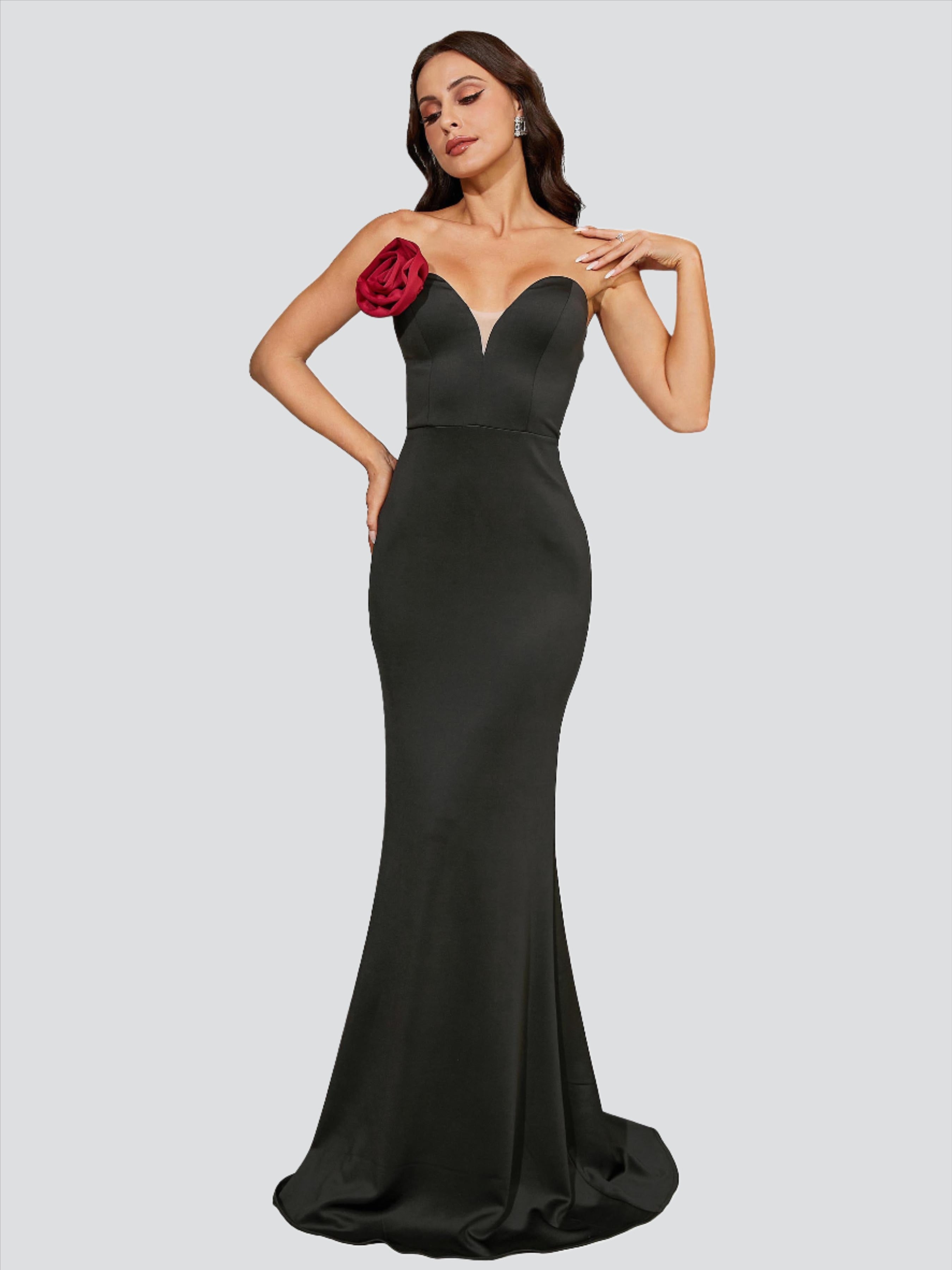 Appliqued Black Mermaid Evening Dress RJ10815