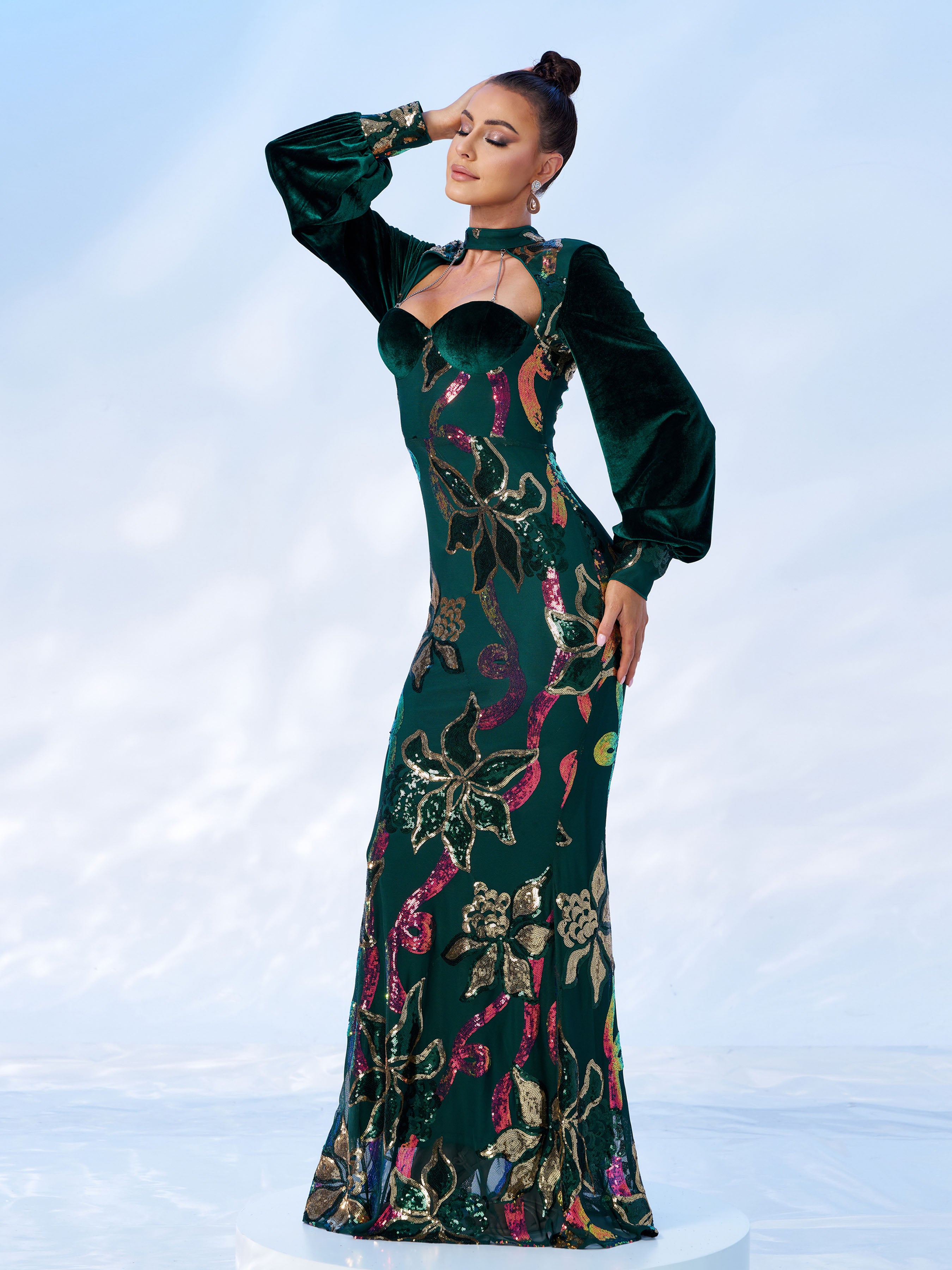 Cutout Lantern Sleeve Mermaid Dress RJ11296