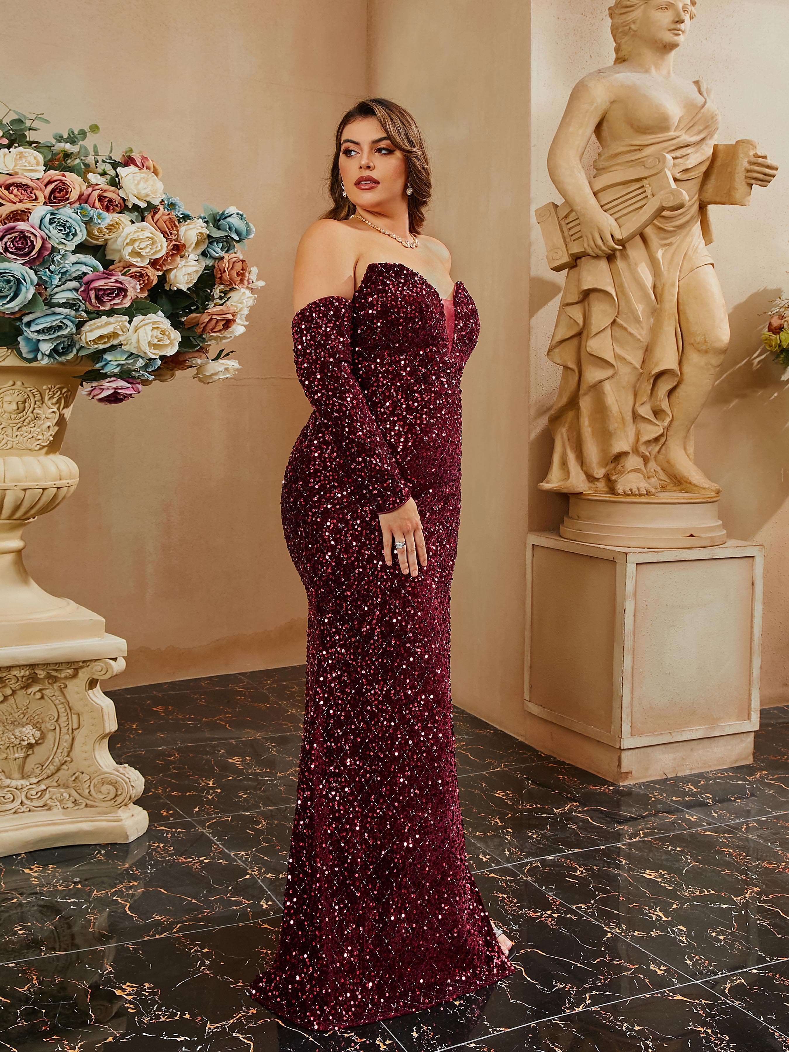 Plus Off Shoulder Split Prom Dress PRH30717