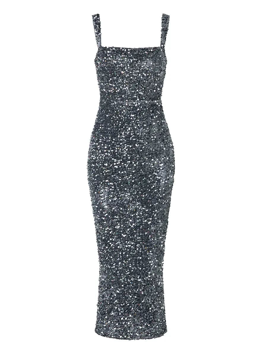 Square Neck Sequin Cocktail Dress XJ468