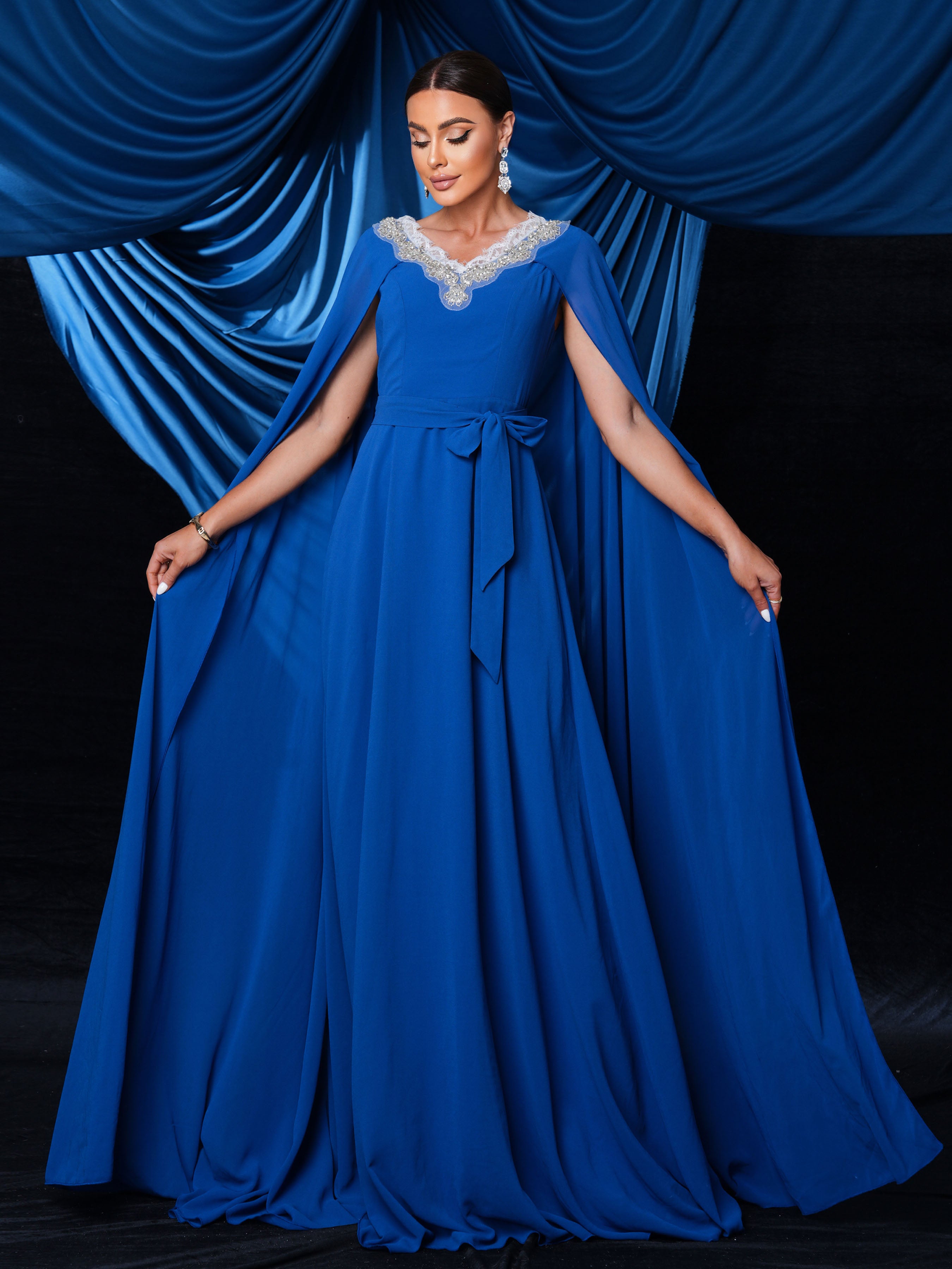 Embroidery Cape Sleeve Wedding Guest Dress RH31145