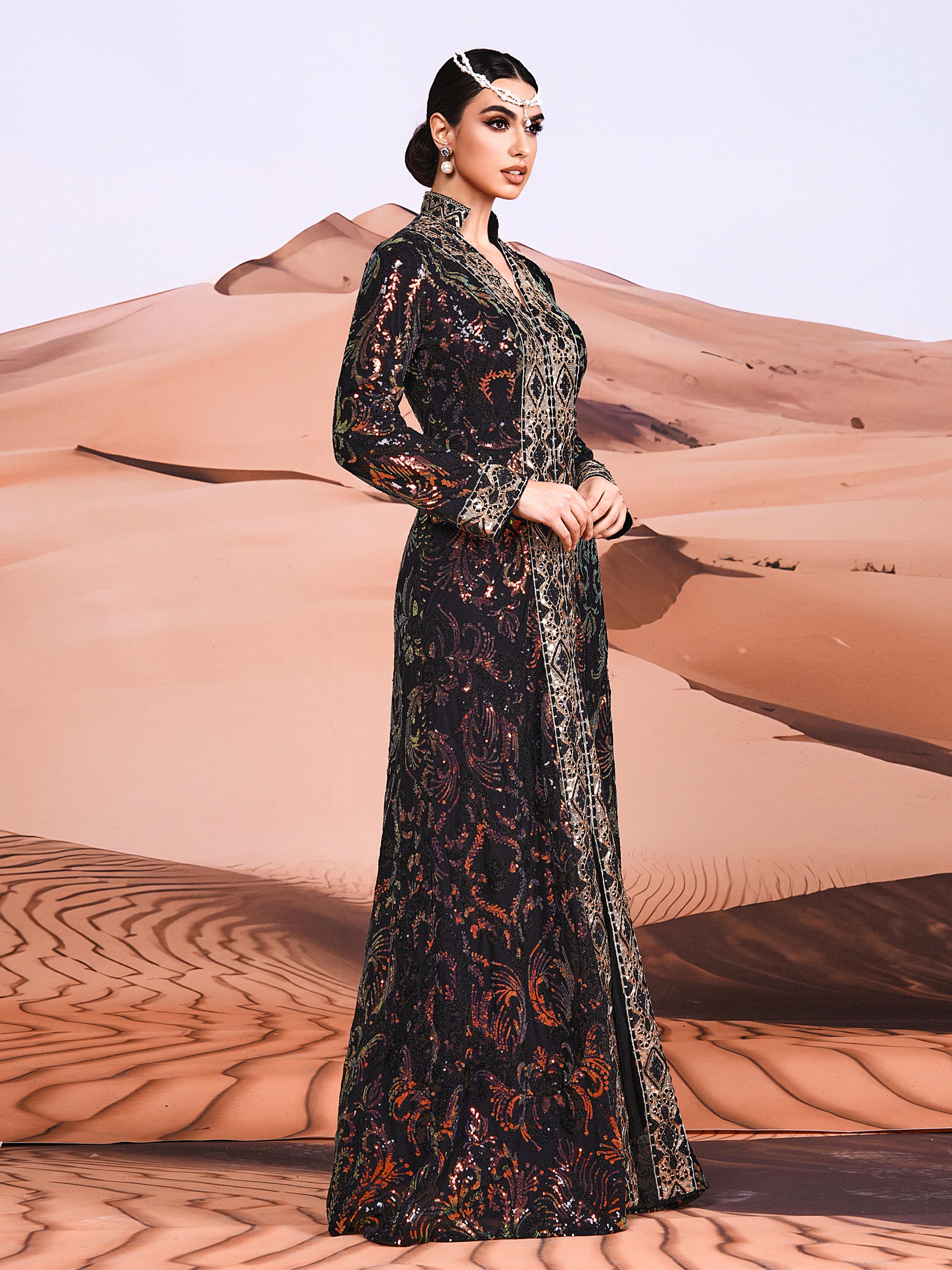 Vintage Sequin Split Black Maxi Dress MES00368