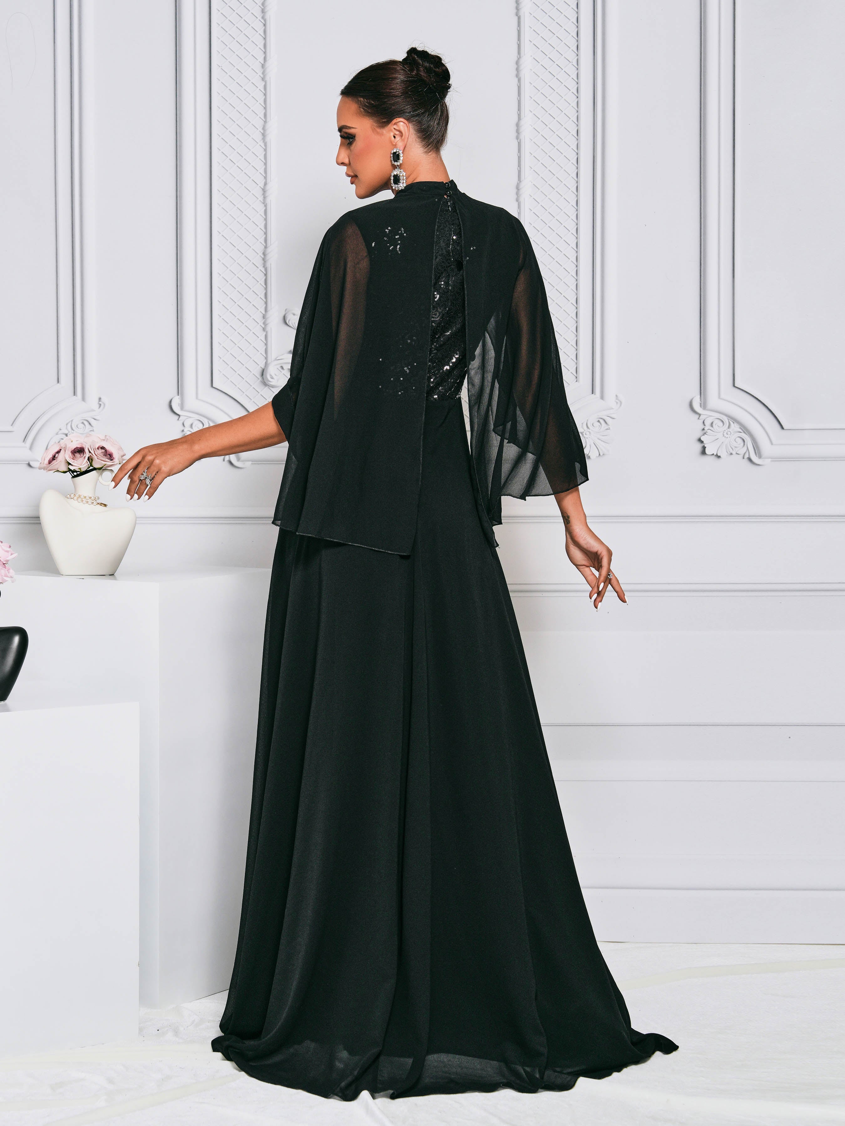 Cape Sleeve Tulle Maxi Dress RH31025