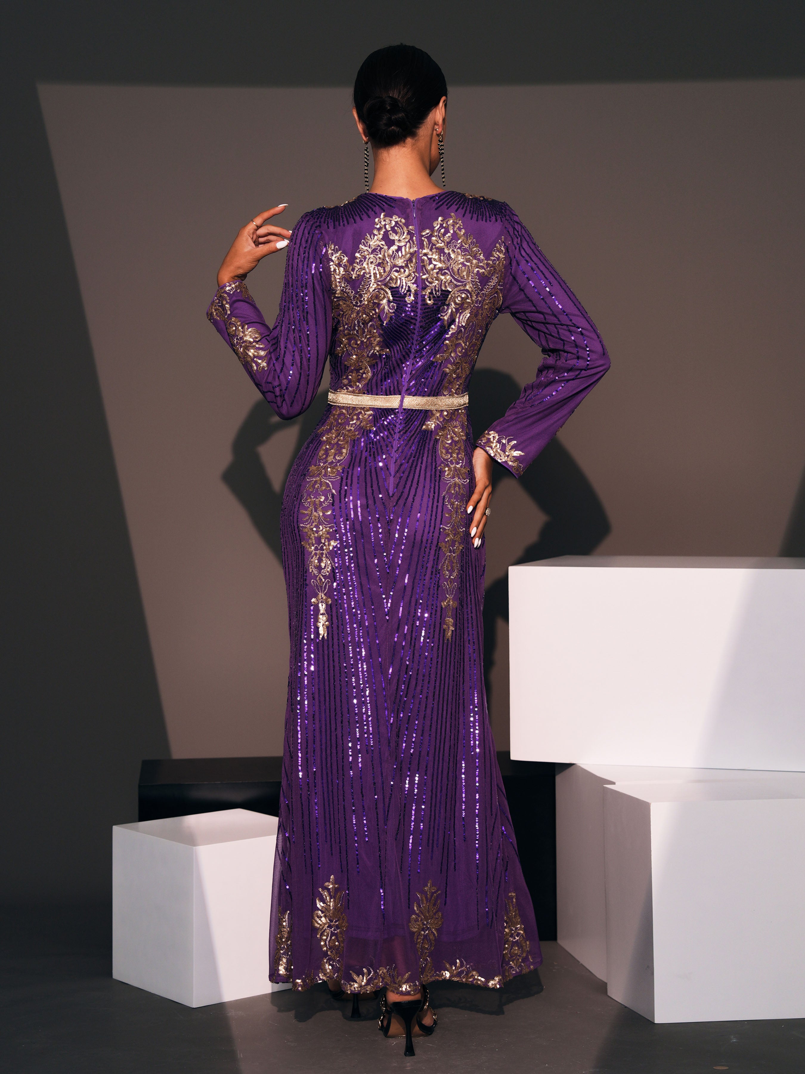 Long Sleeve Purple Sequin Dress ME00326