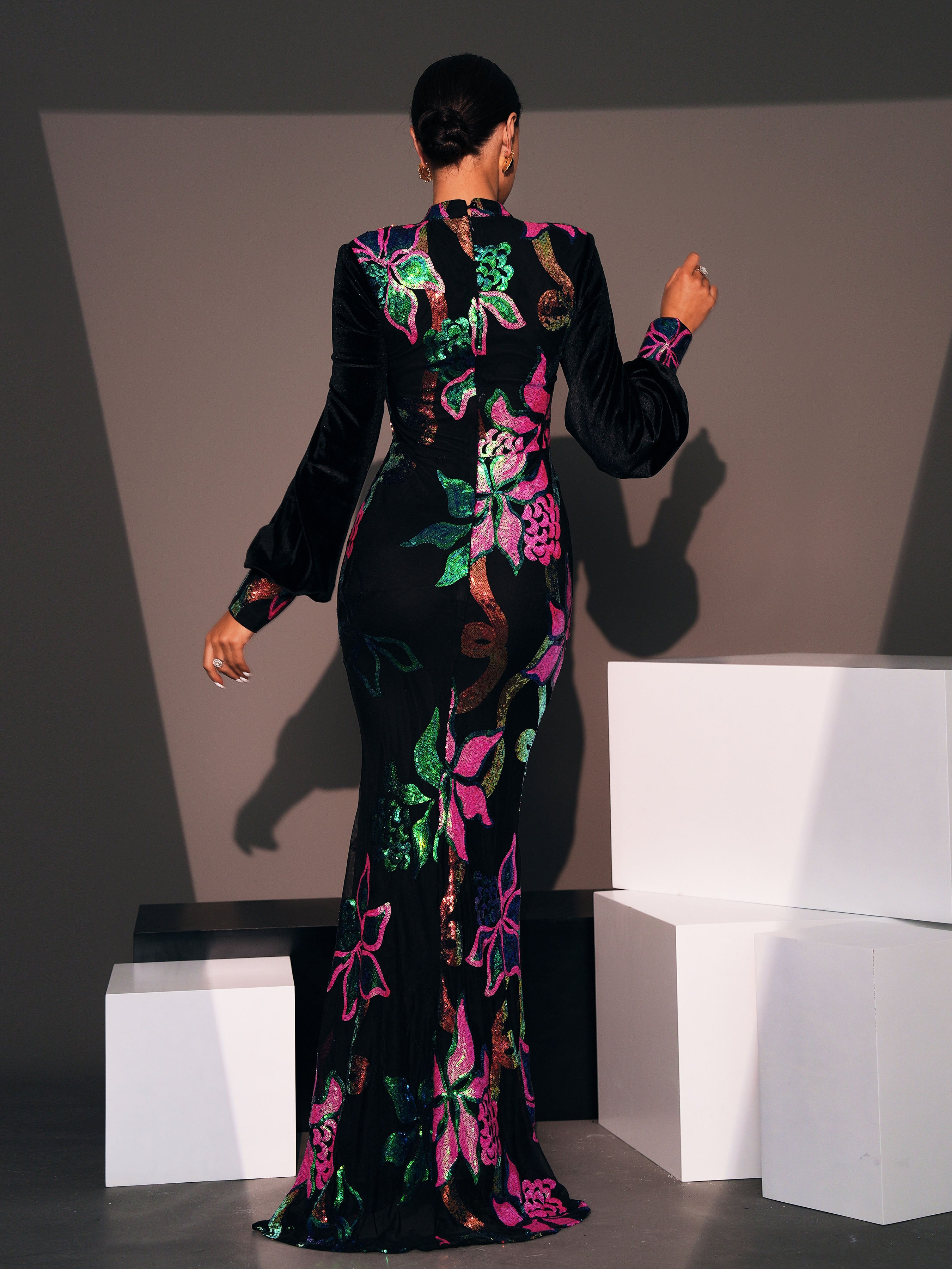 Cutout Lantern Sleeve Mermaid Dress RJ11296