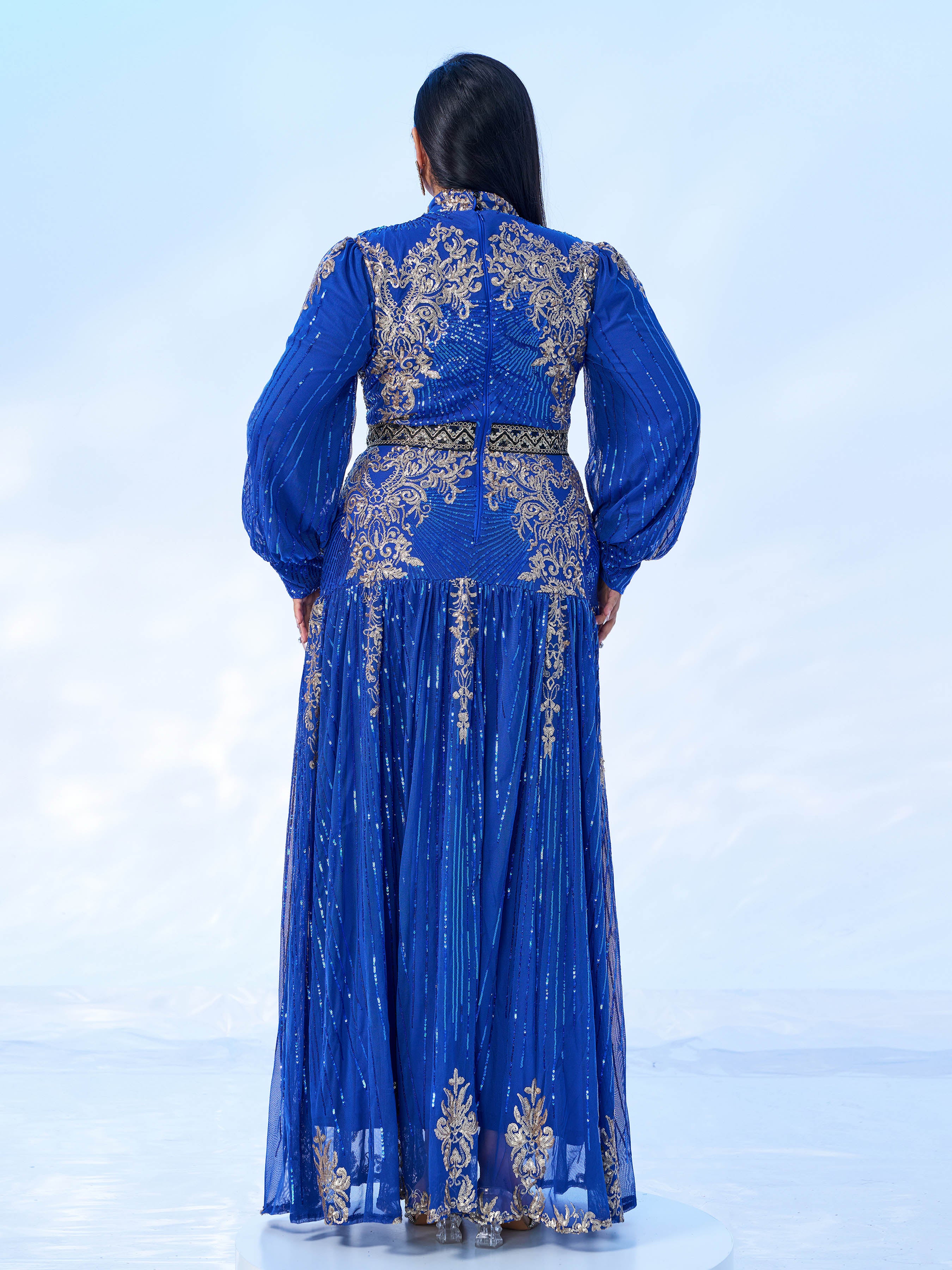 Plus Stand Collar Sequin A-line Dress PMES00341