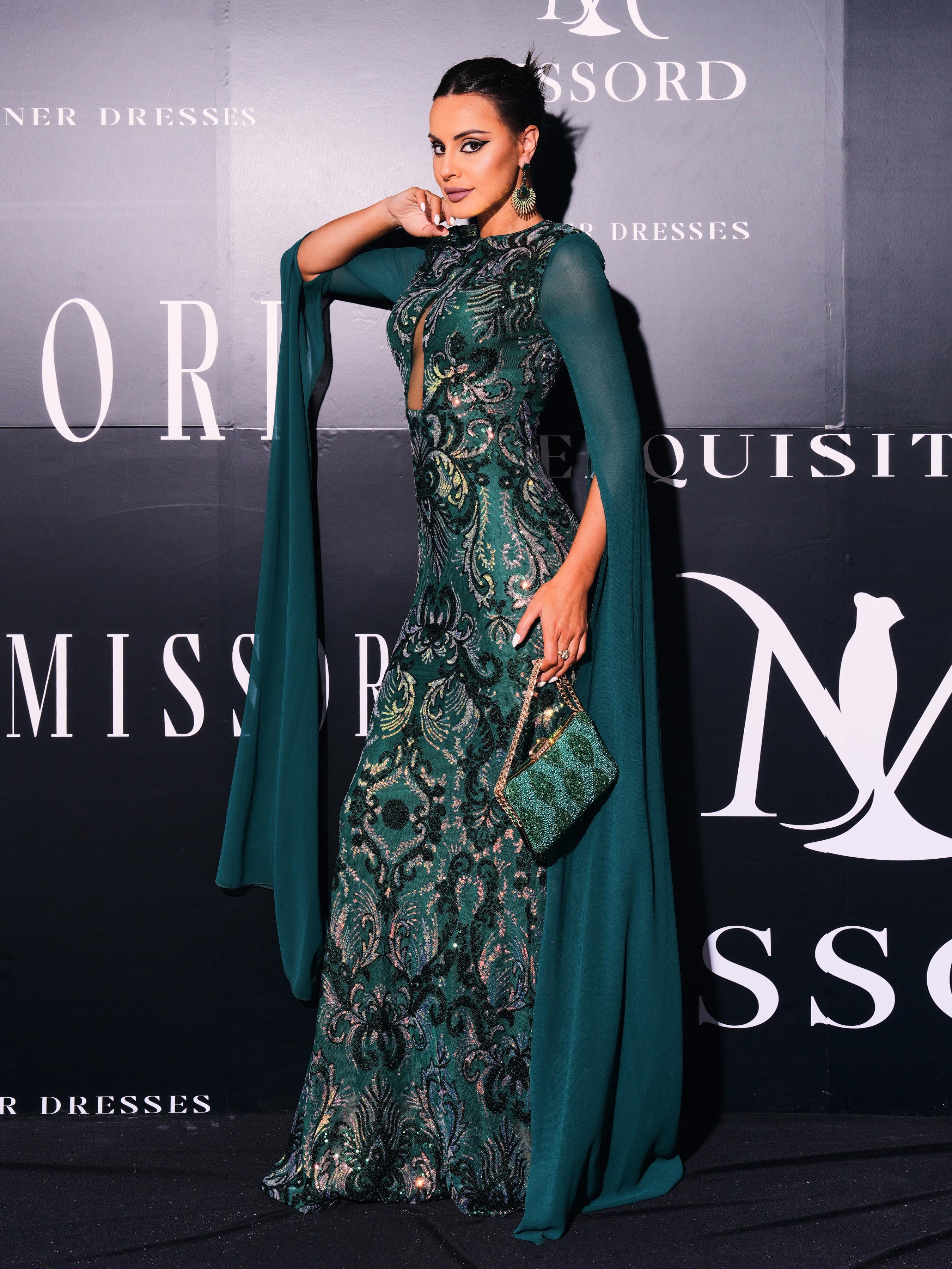 Cape Sleeve Floral Sequin Formal Dress RM21227