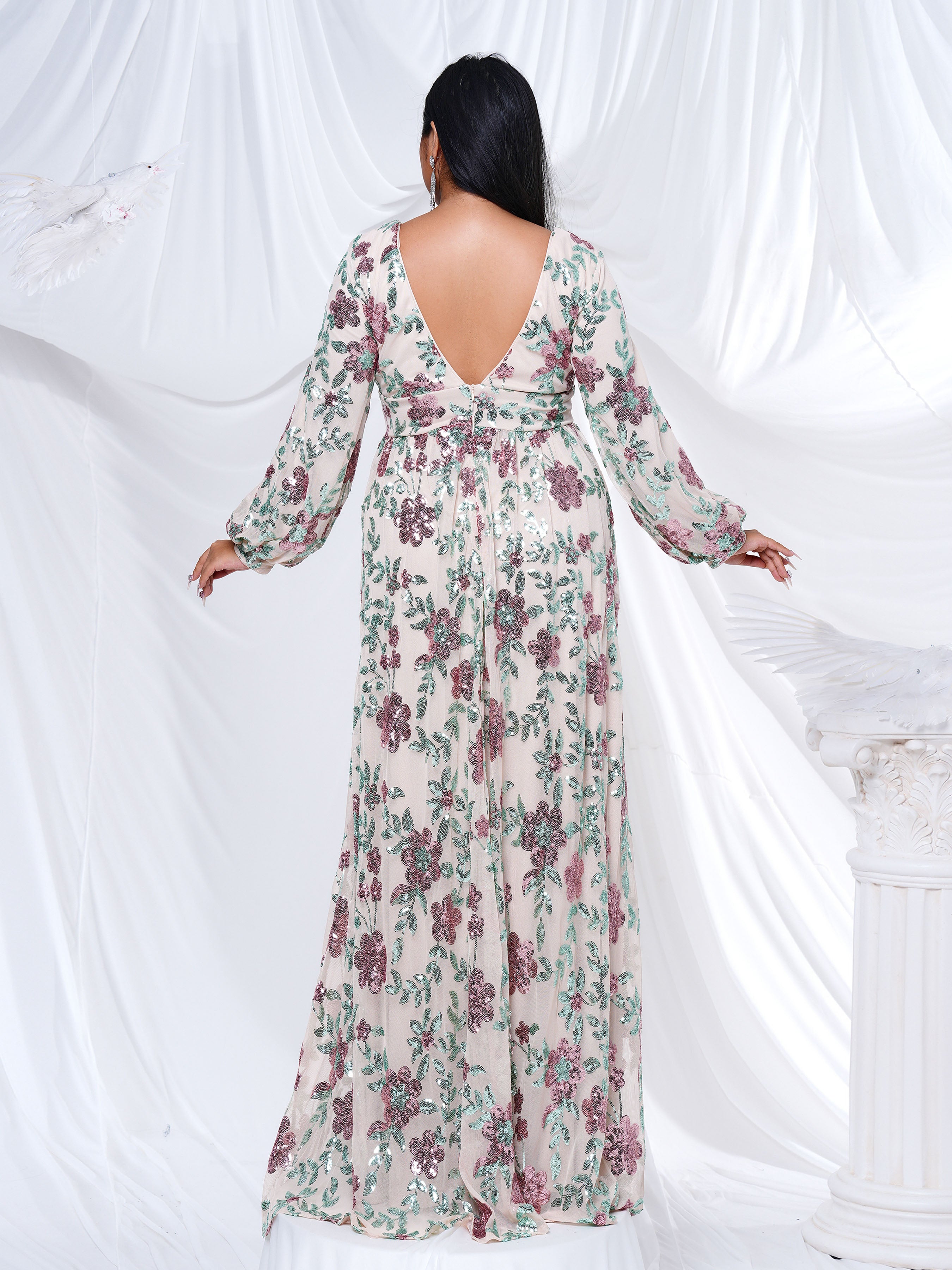 Plus V-Neck Backless Apricot Prom Dress PRJ10789