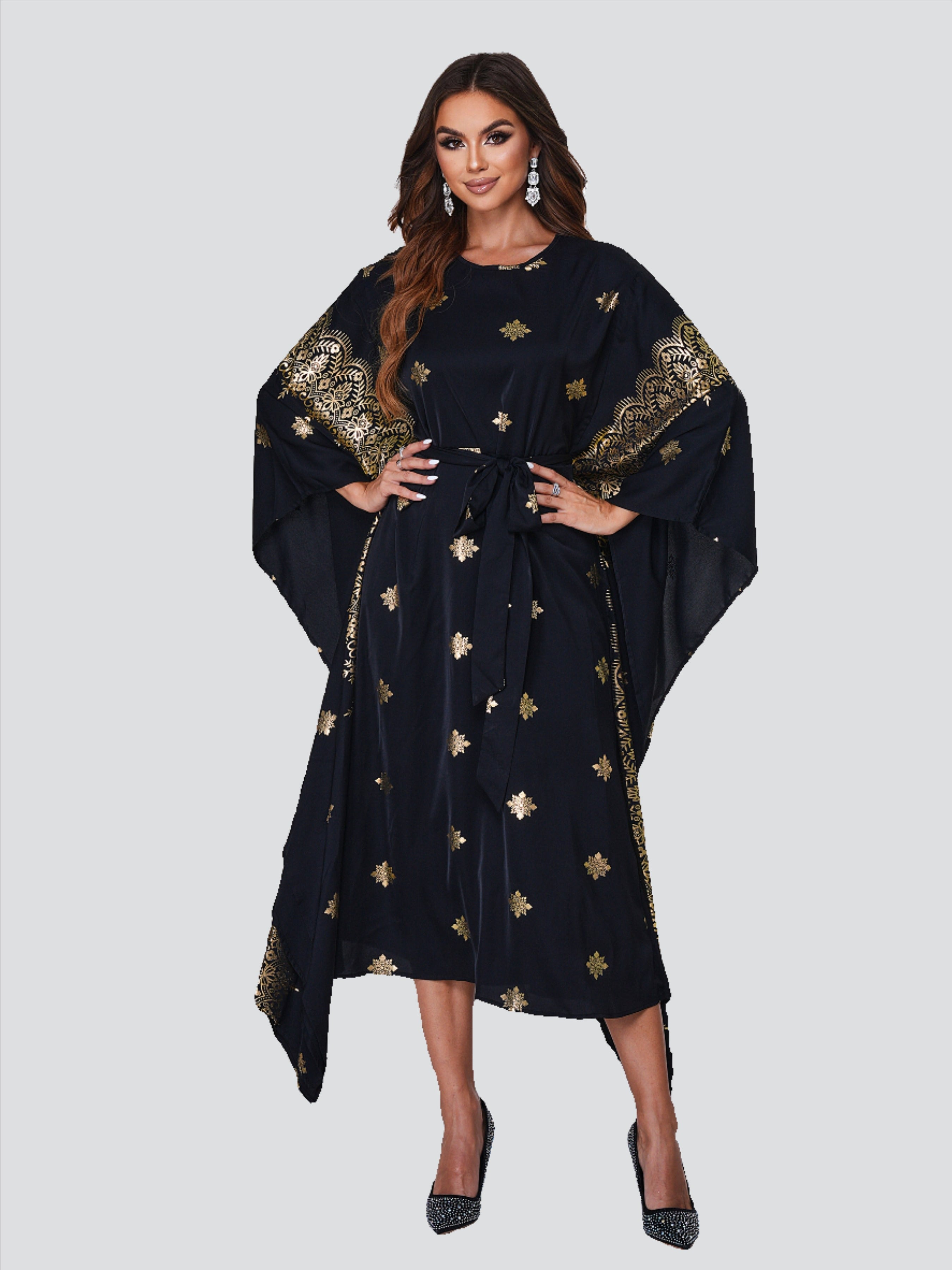 Asymmetric Gilded Bat Sleeve Dress ME00053