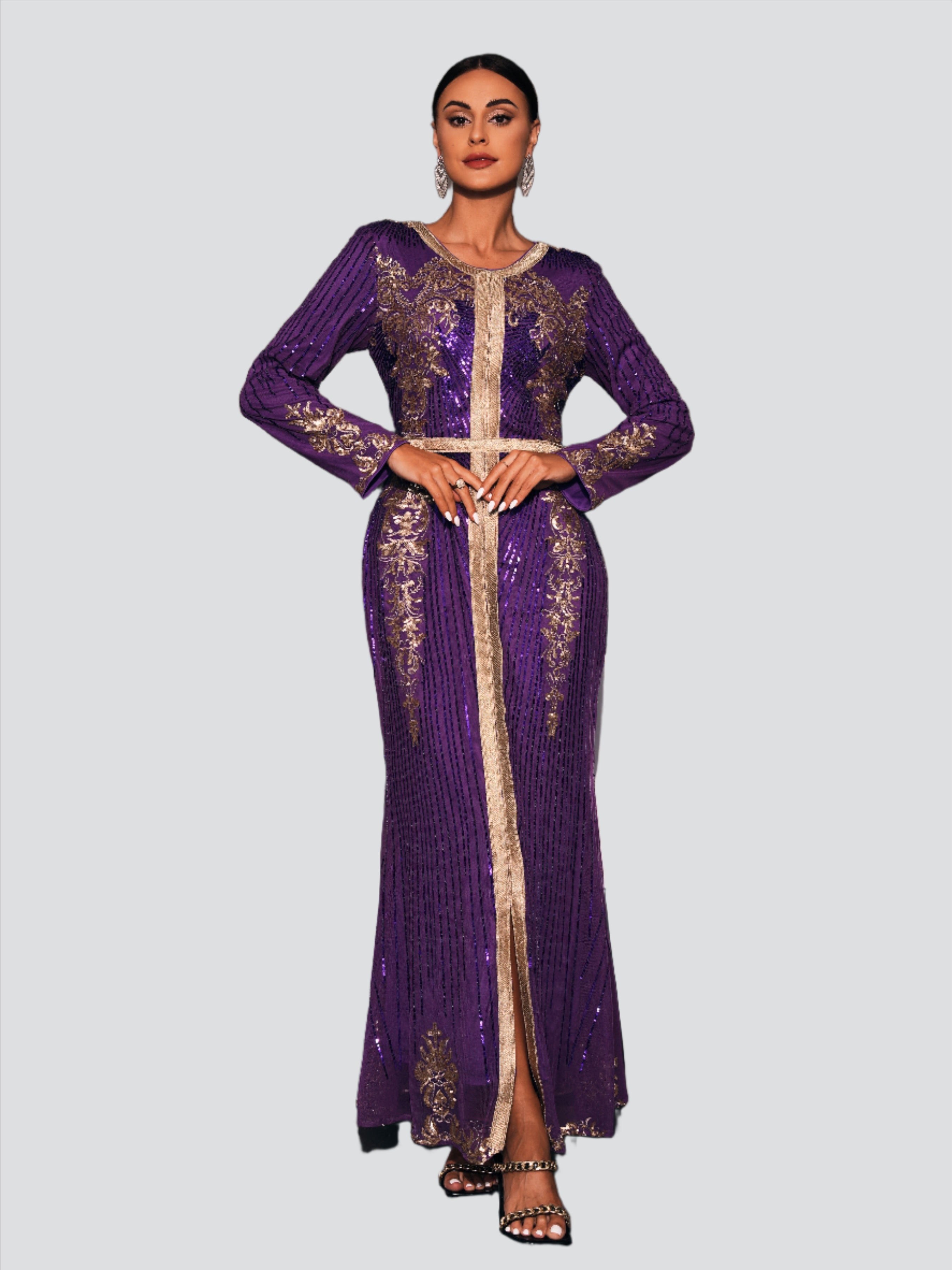 Long Sleeve Purple Sequin Dress ME00326