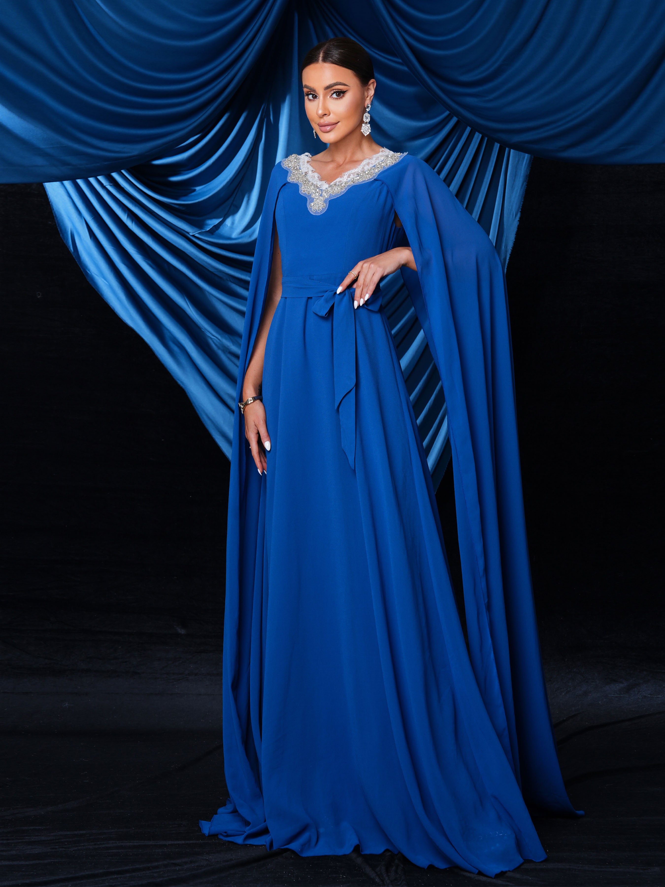 Embroidery Cape Sleeve Wedding Guest Dress RH31145