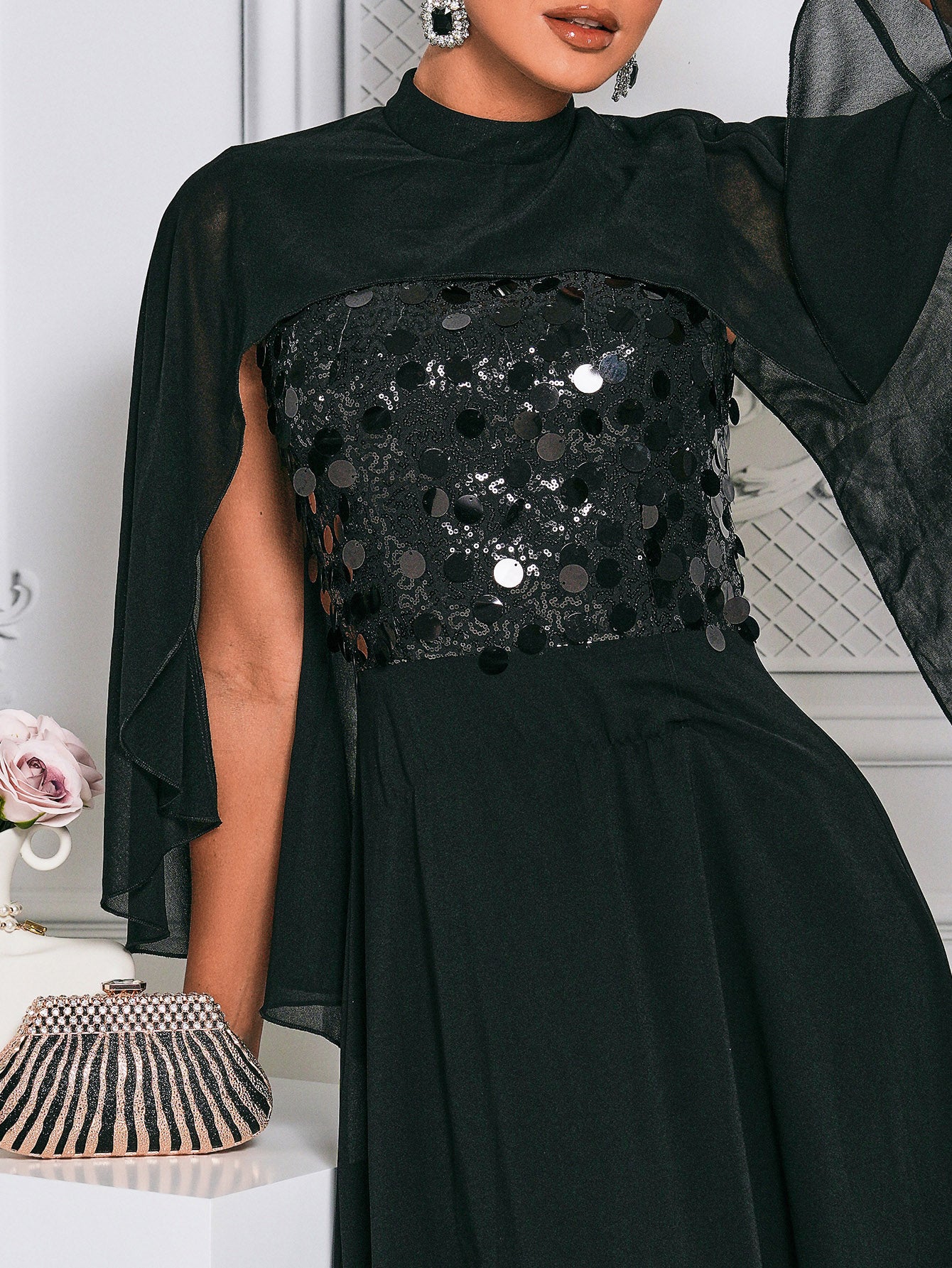 Cape Sleeve Tulle Maxi Dress RH31025