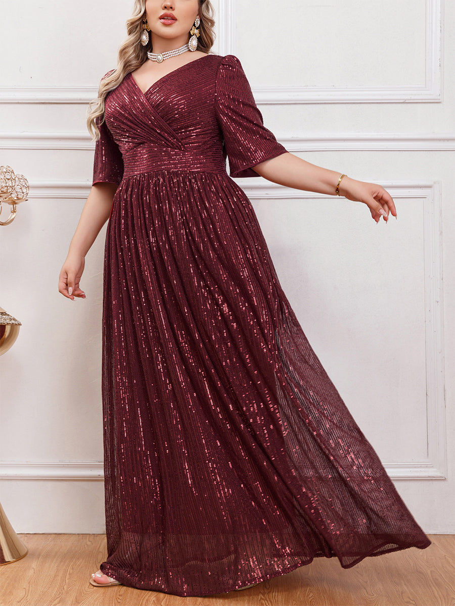 Plus Swing Short Sleeve A-line Prom Dress MCW1103