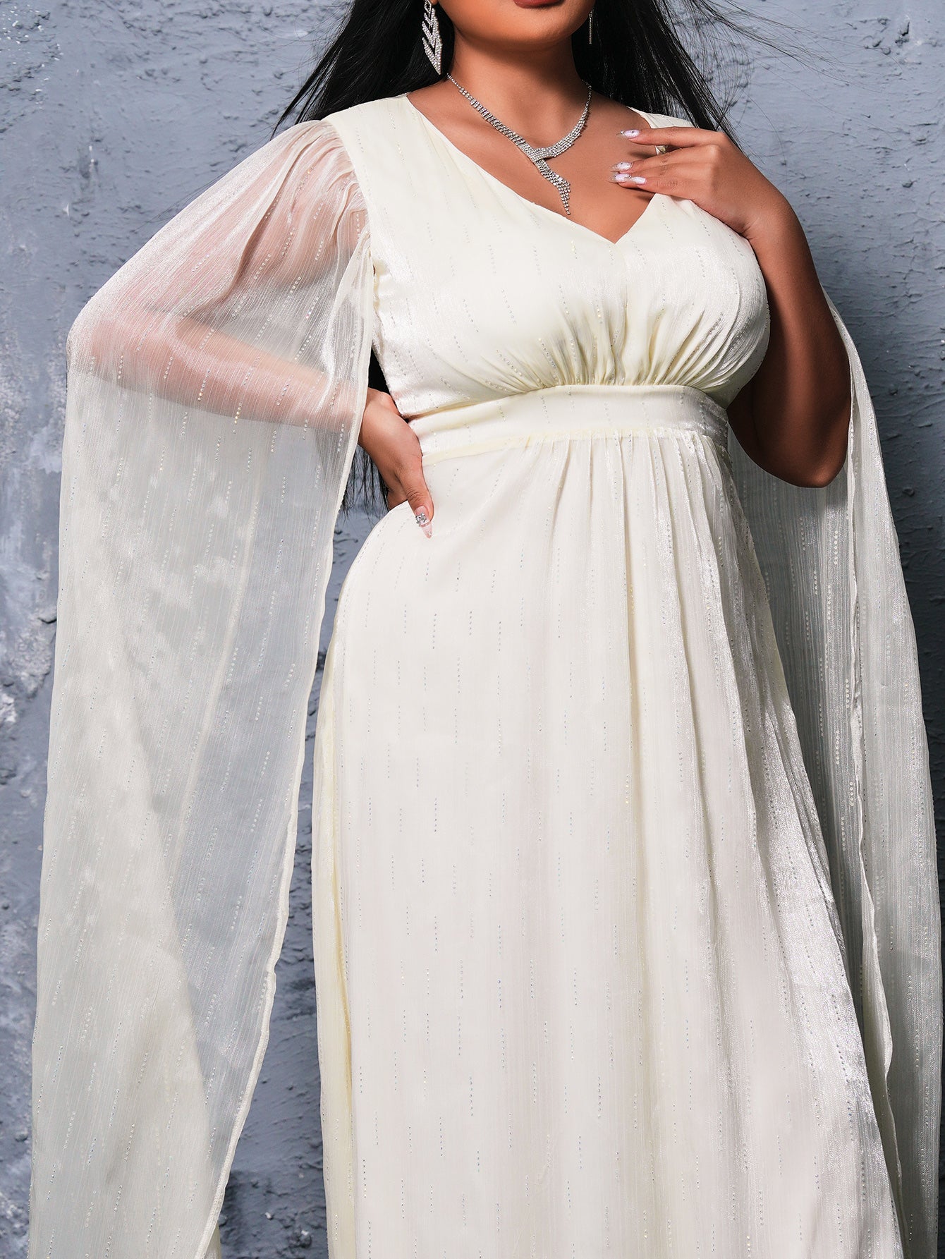 Plus Cape Sleeve A-line Organza Dress PRX70116