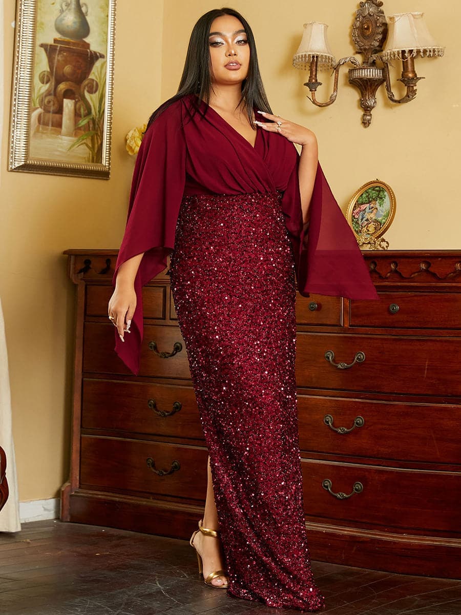 Plus Cross Cover Top Sequin Prom Dress PXH2139