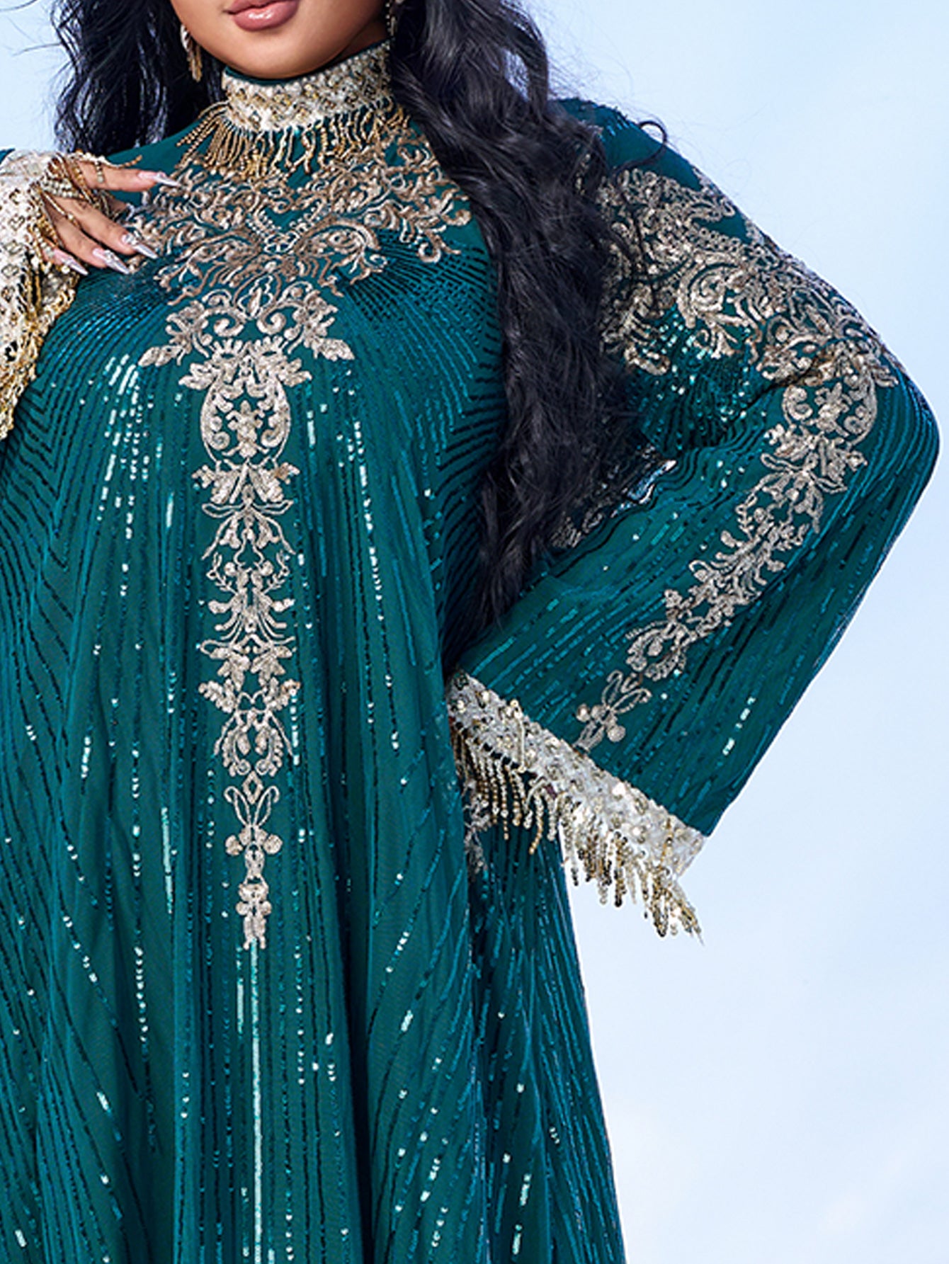 Plus Long Sleeve Sequin Midi Dress PMES00344