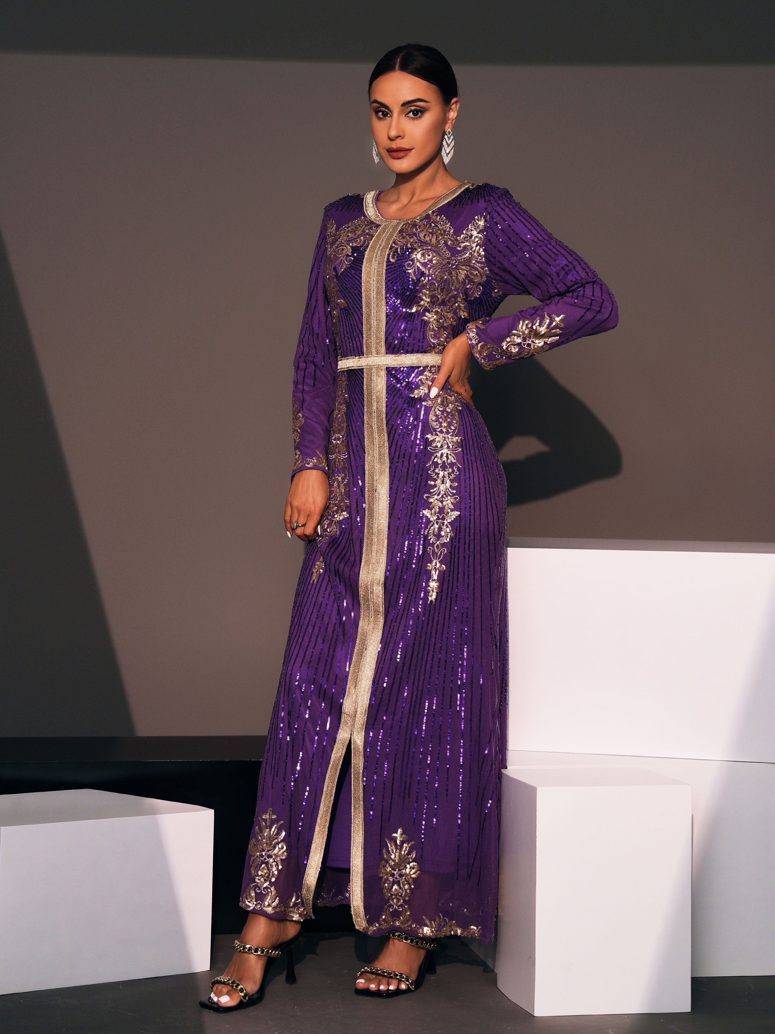 Long Sleeve Purple Sequin Dress ME00326