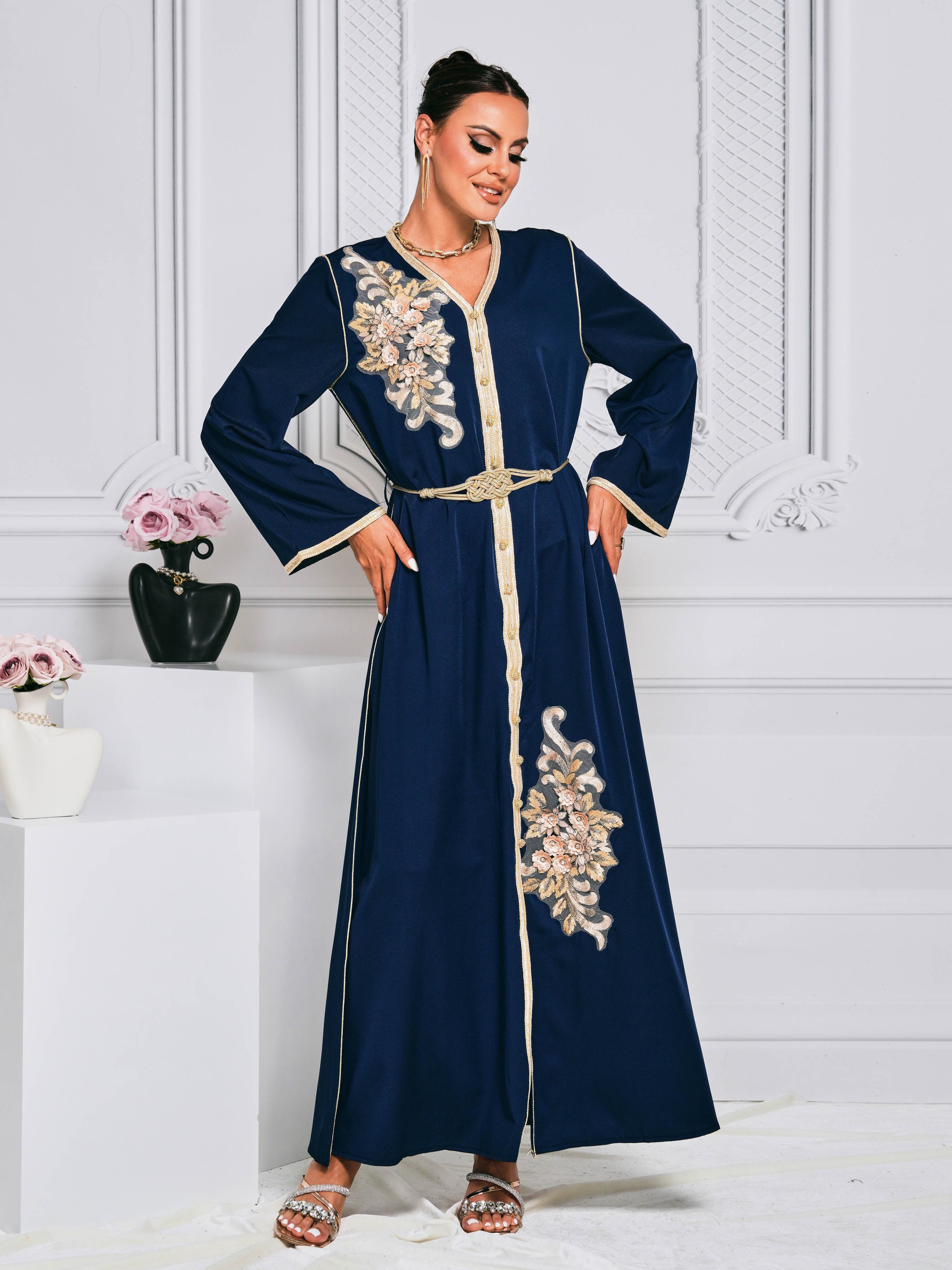 Floral Embroidered A-line Muslim Dress ME00222