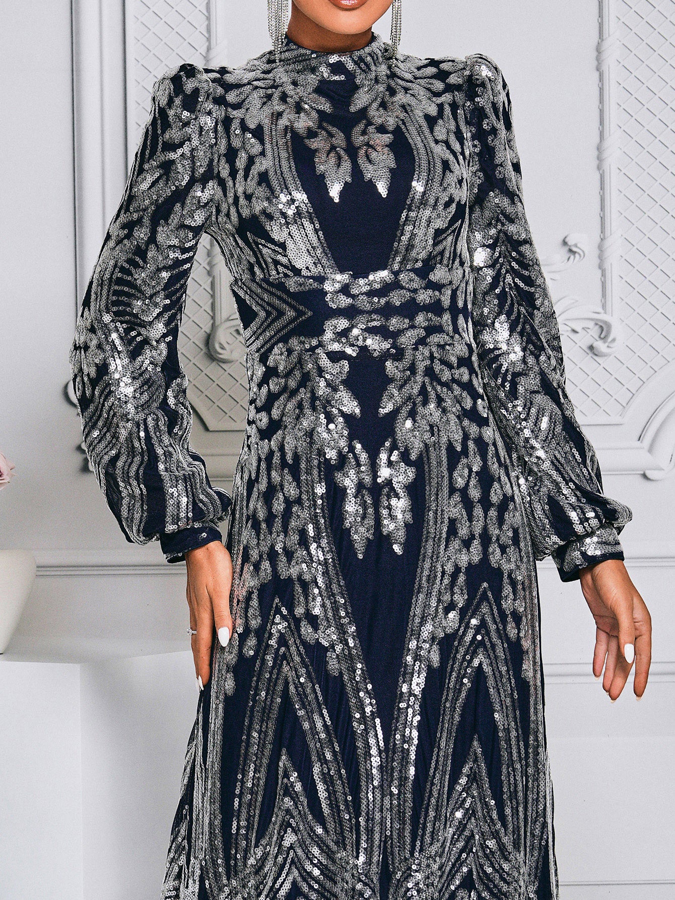 Long Sleeve Sequin Traditional Dress RJ0068